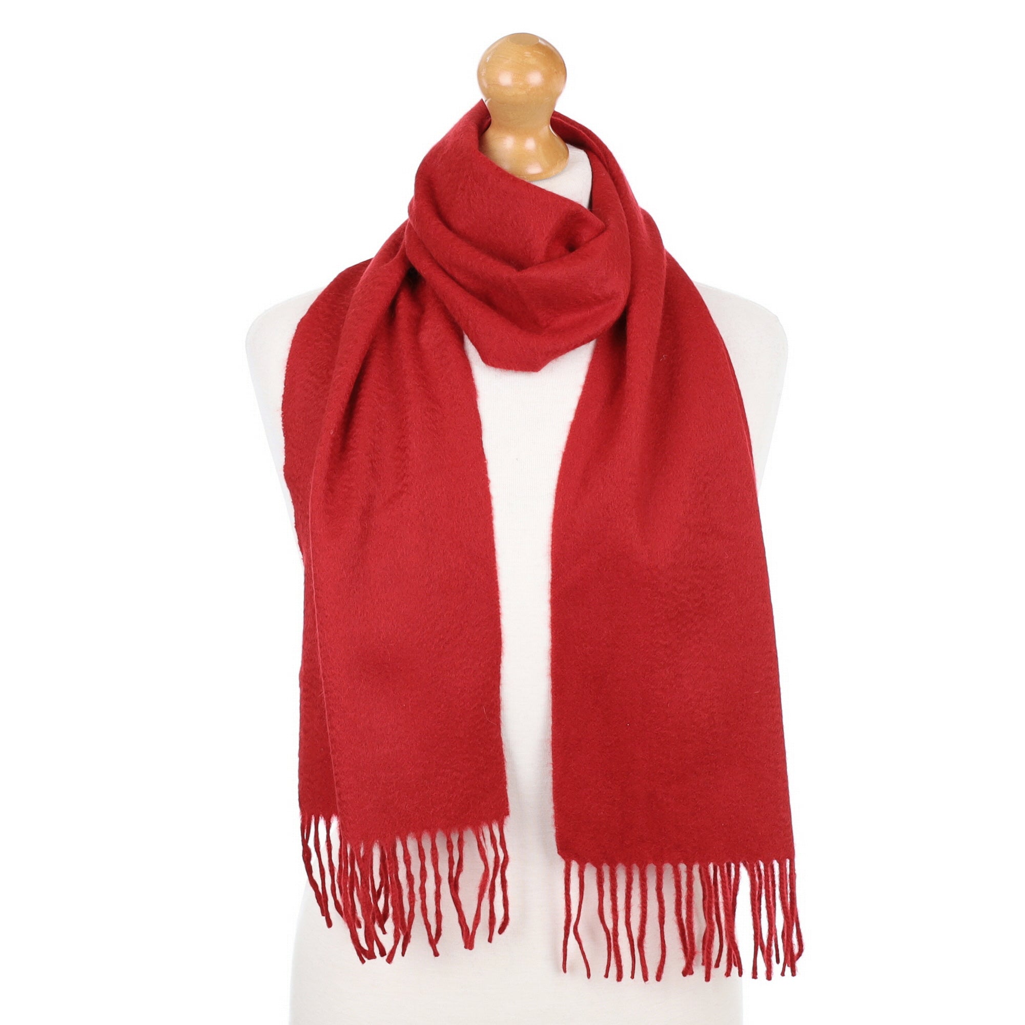 Post Box Red Fringed Cashmere Woven Scarf