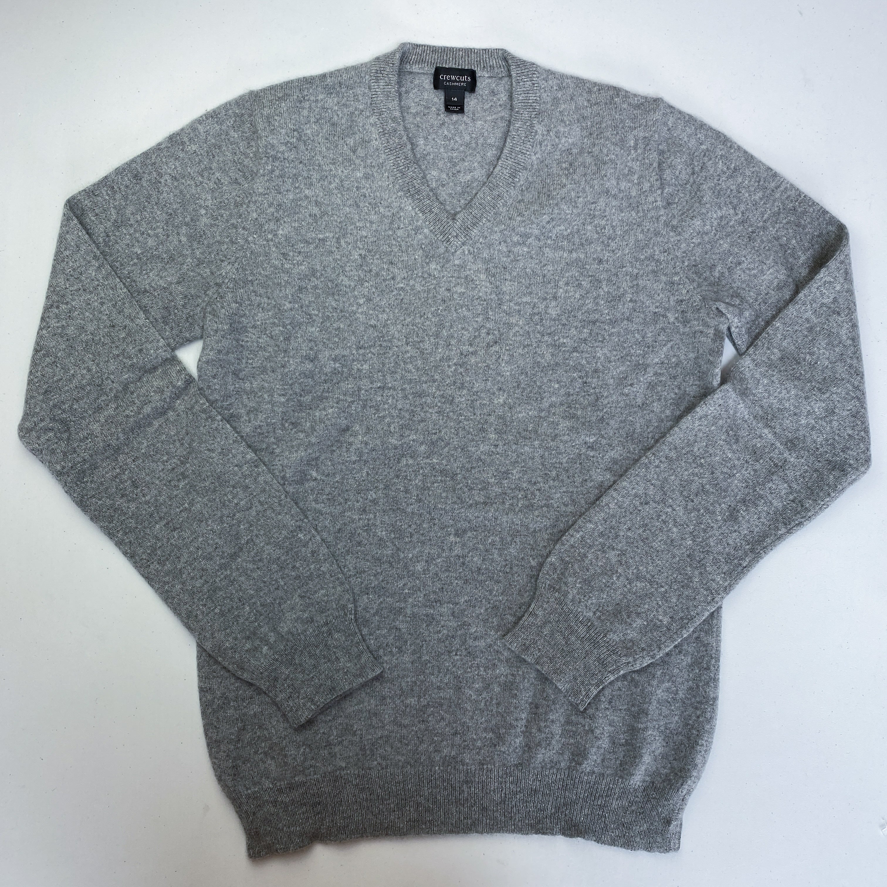 Children’s Ash Grey Cashmere V Neck Jumper Boys Age 14