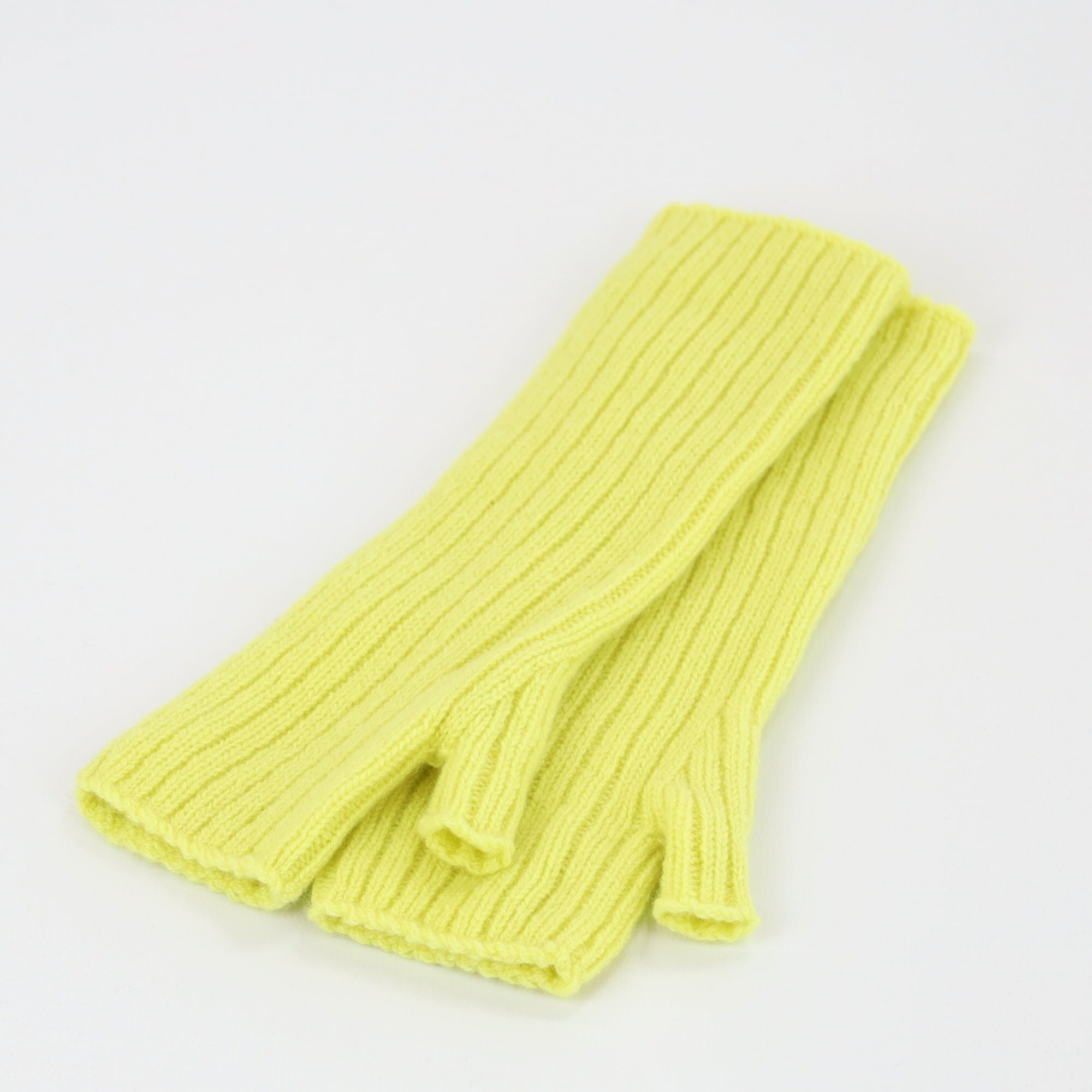 Brand New Scottish Lemon Yellow Ribbed Cashmere Fingerless Gloves