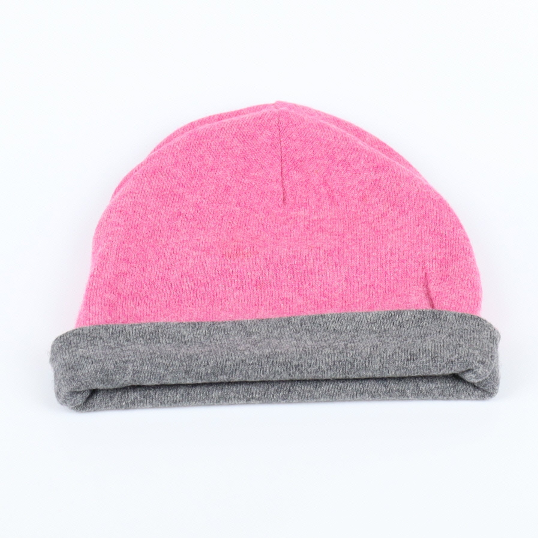 Raspberry Pink and Slate Grey Reversible Cashmere Beanie Hat