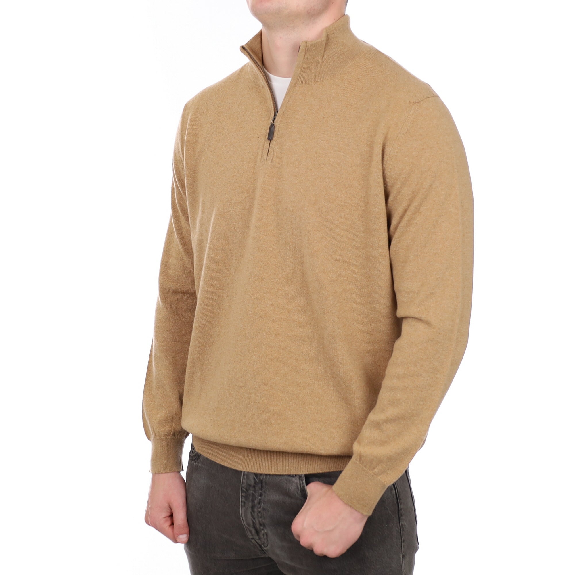 Men's Brand New Scottish Camel Cashmere 1/4 Zip Jumper XXL