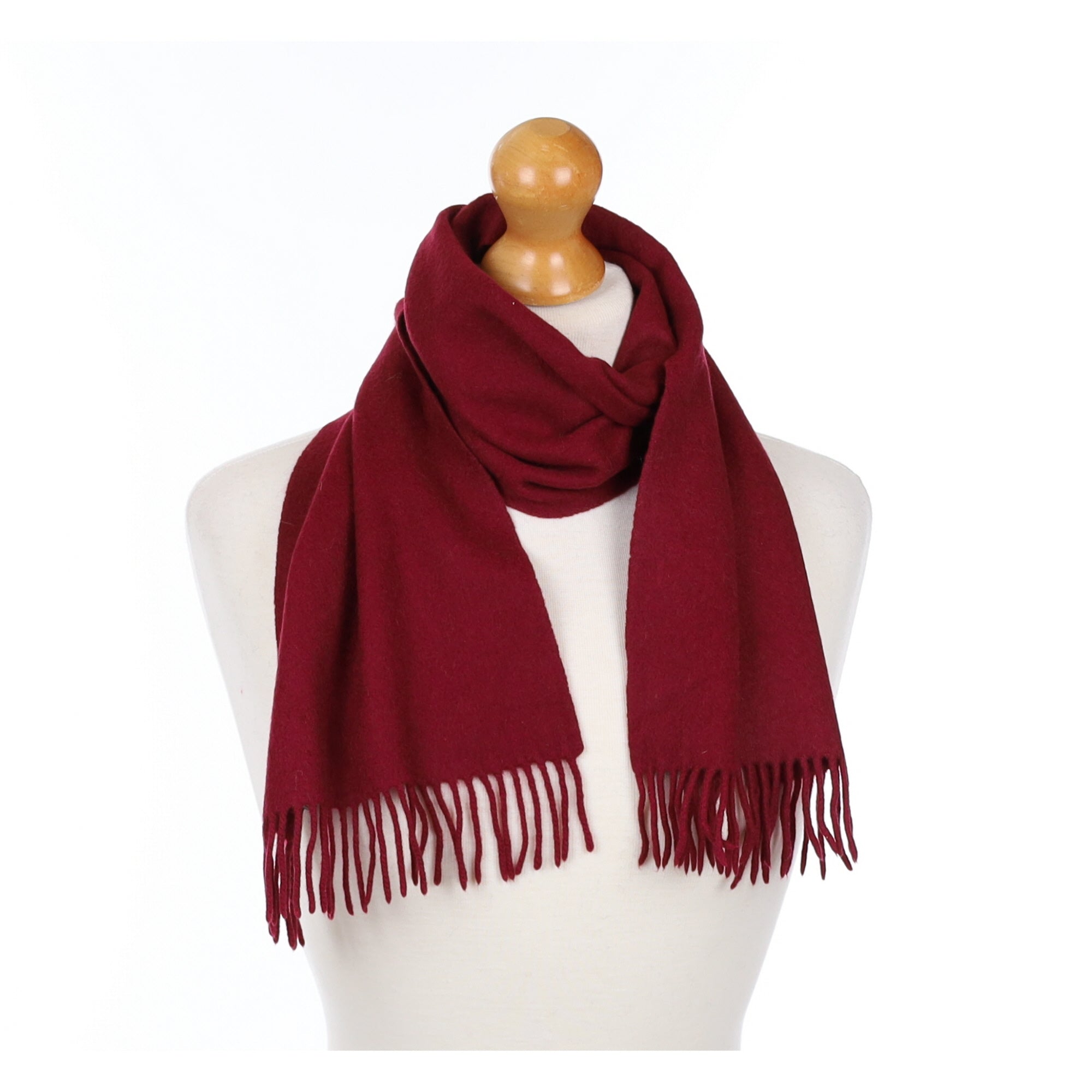 Burgundy Fringed Cashmere Woven Scarf