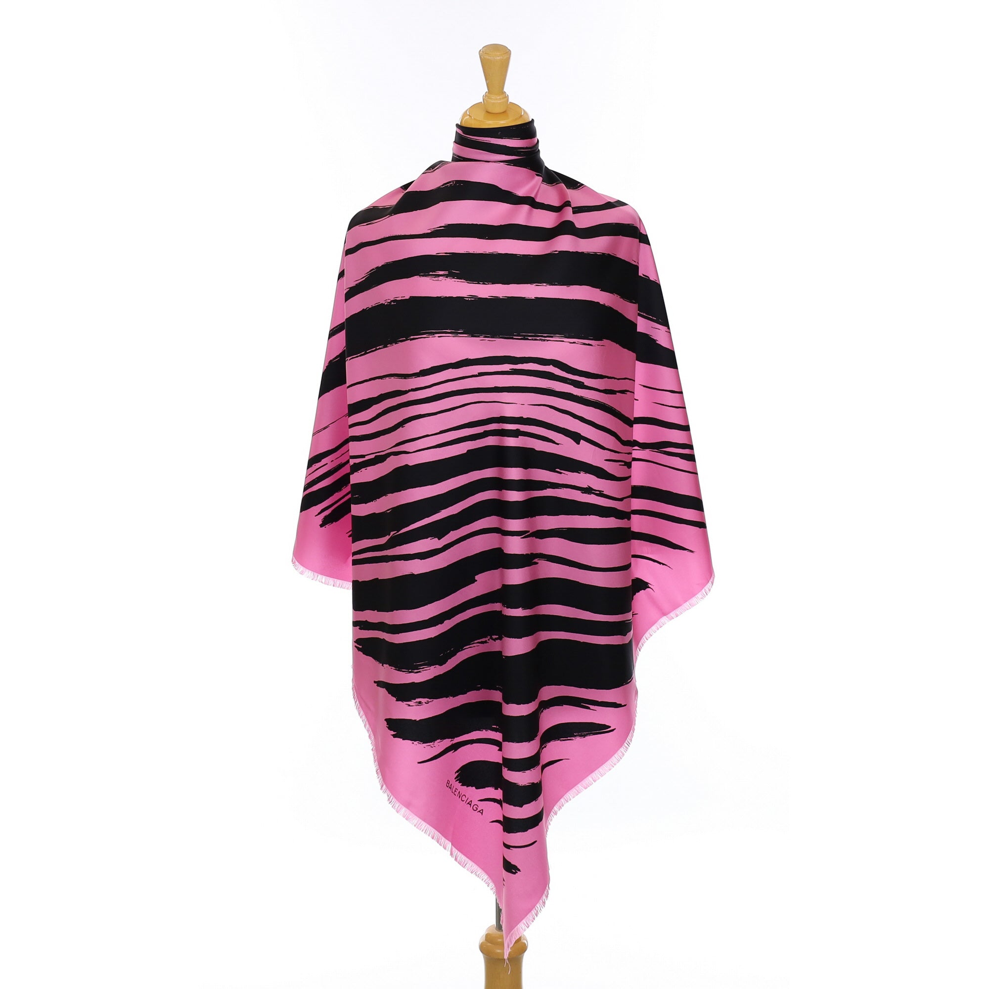 Brand New Balenciaga Pink and Black Stripe Silk Scarf