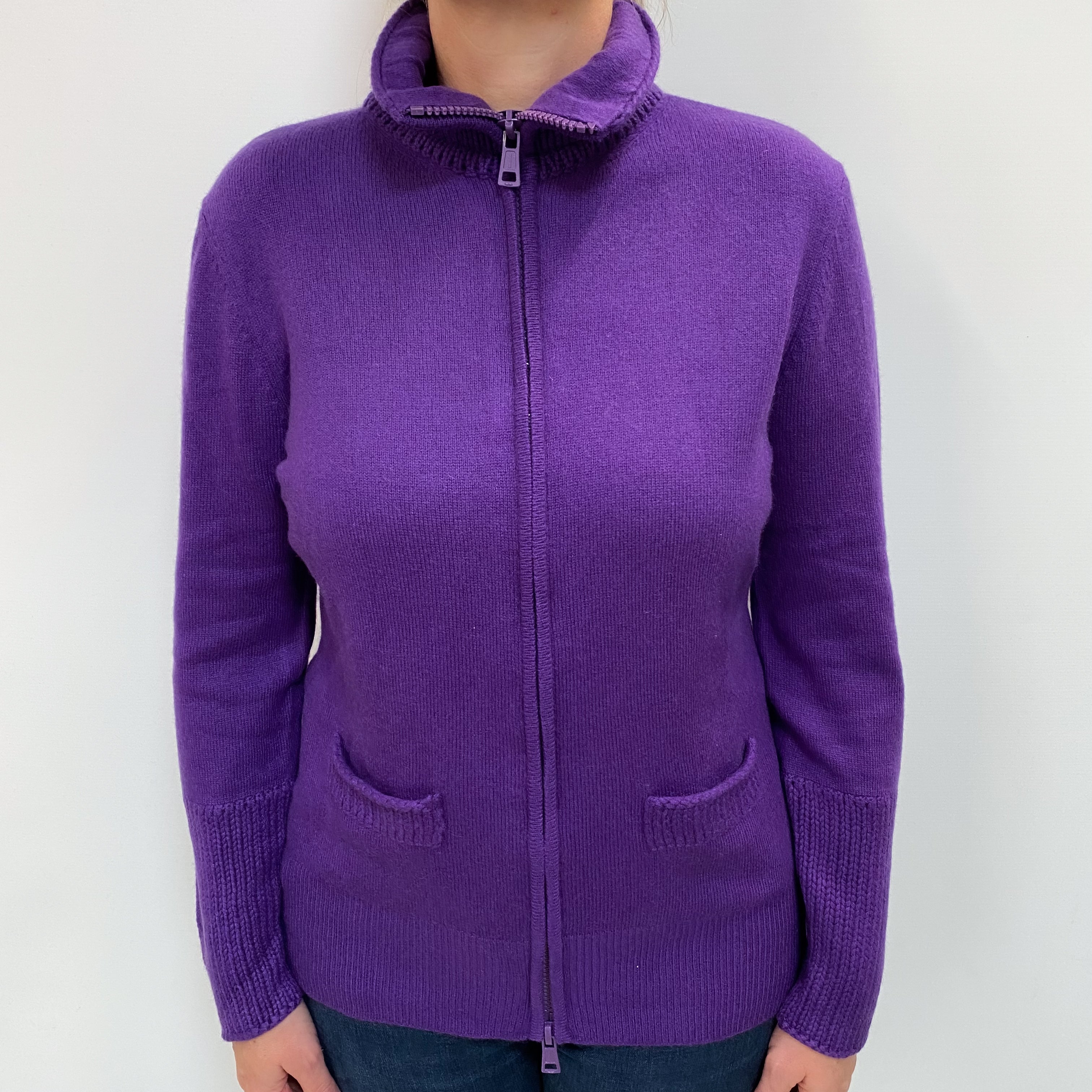 Violet Purple Cashmere Turtle Neck Zip Up Jumper Large