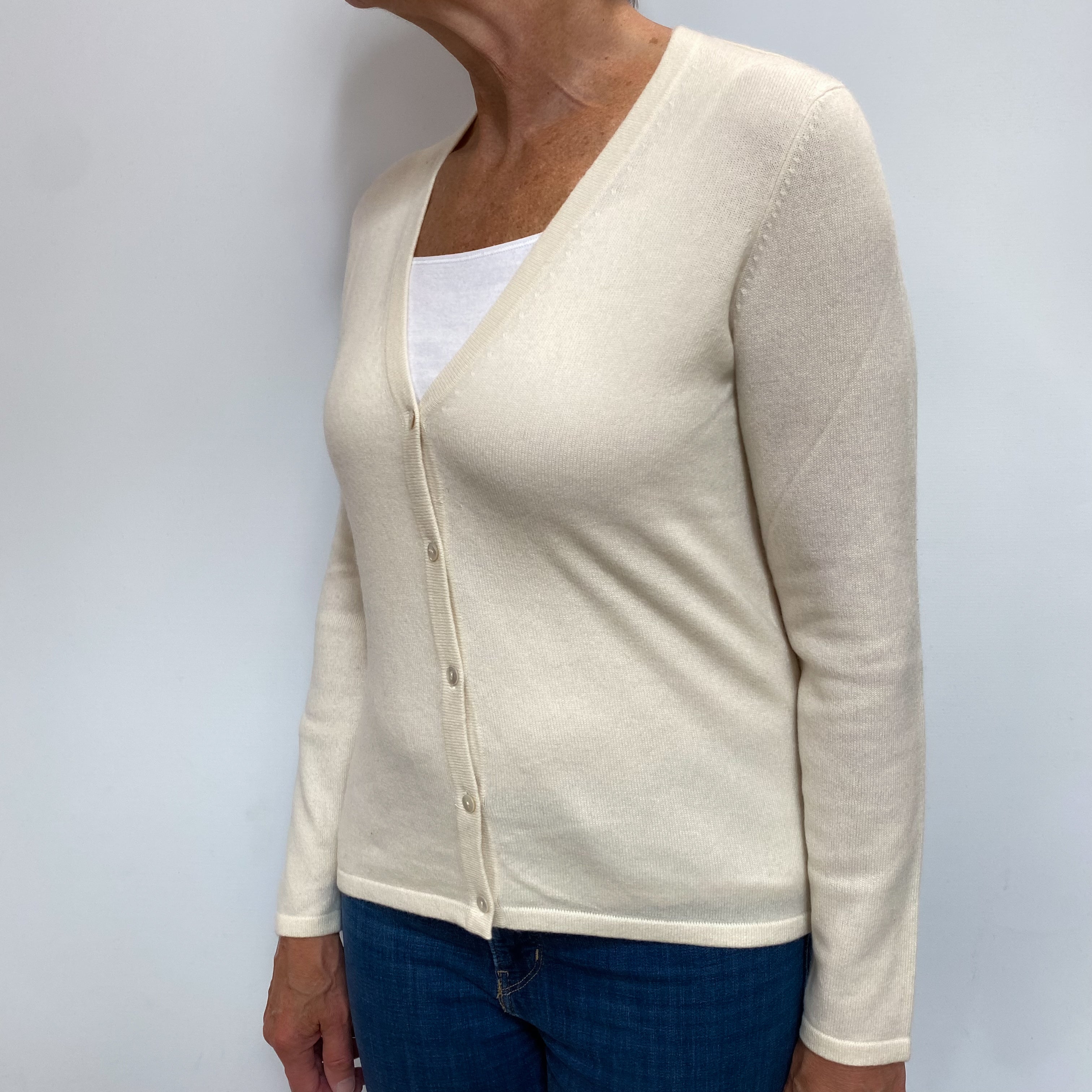 Vanilla Cream Cashmere V Neck Cardigan Medium