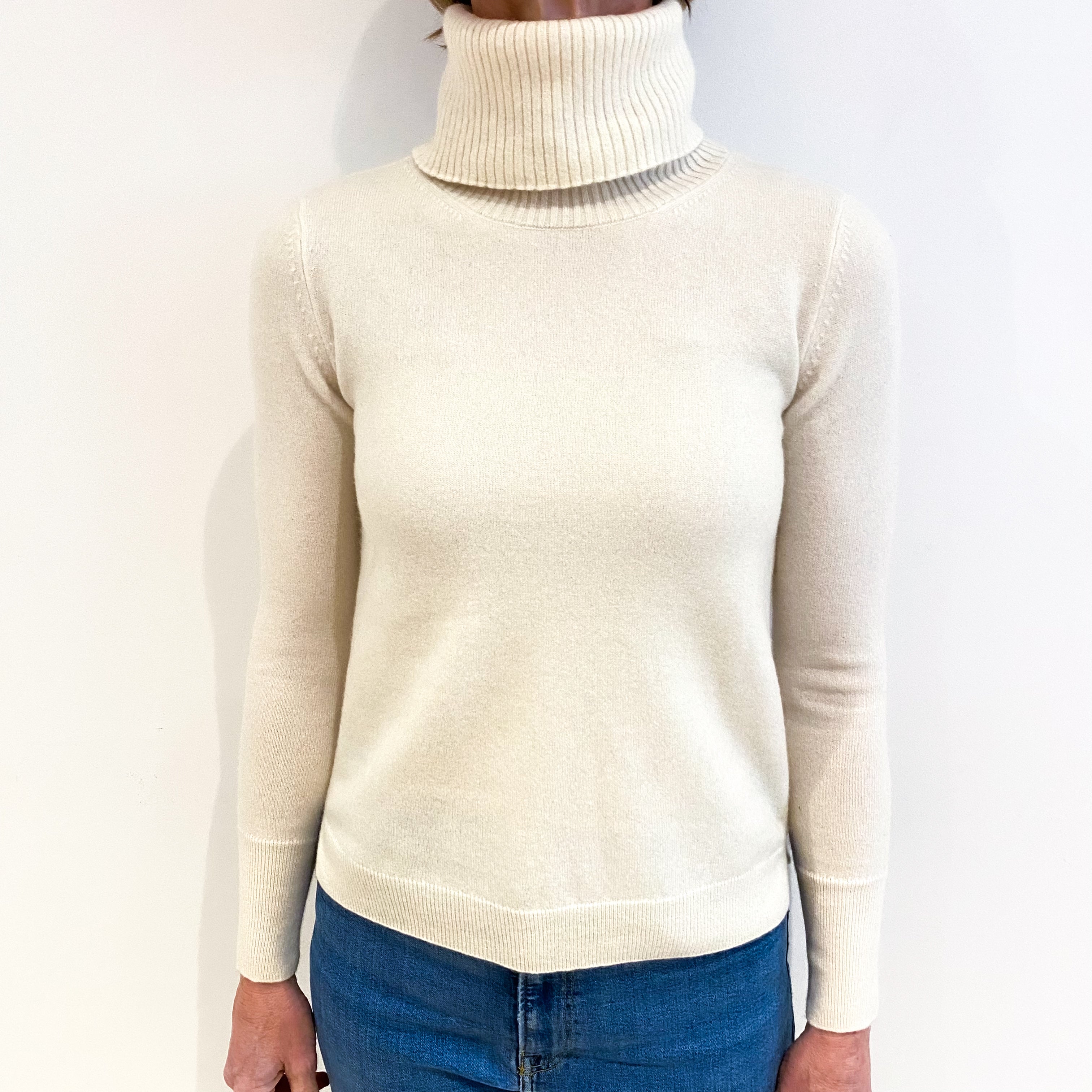 Vanilla Cream Cashmere Polo Neck Jumper Small