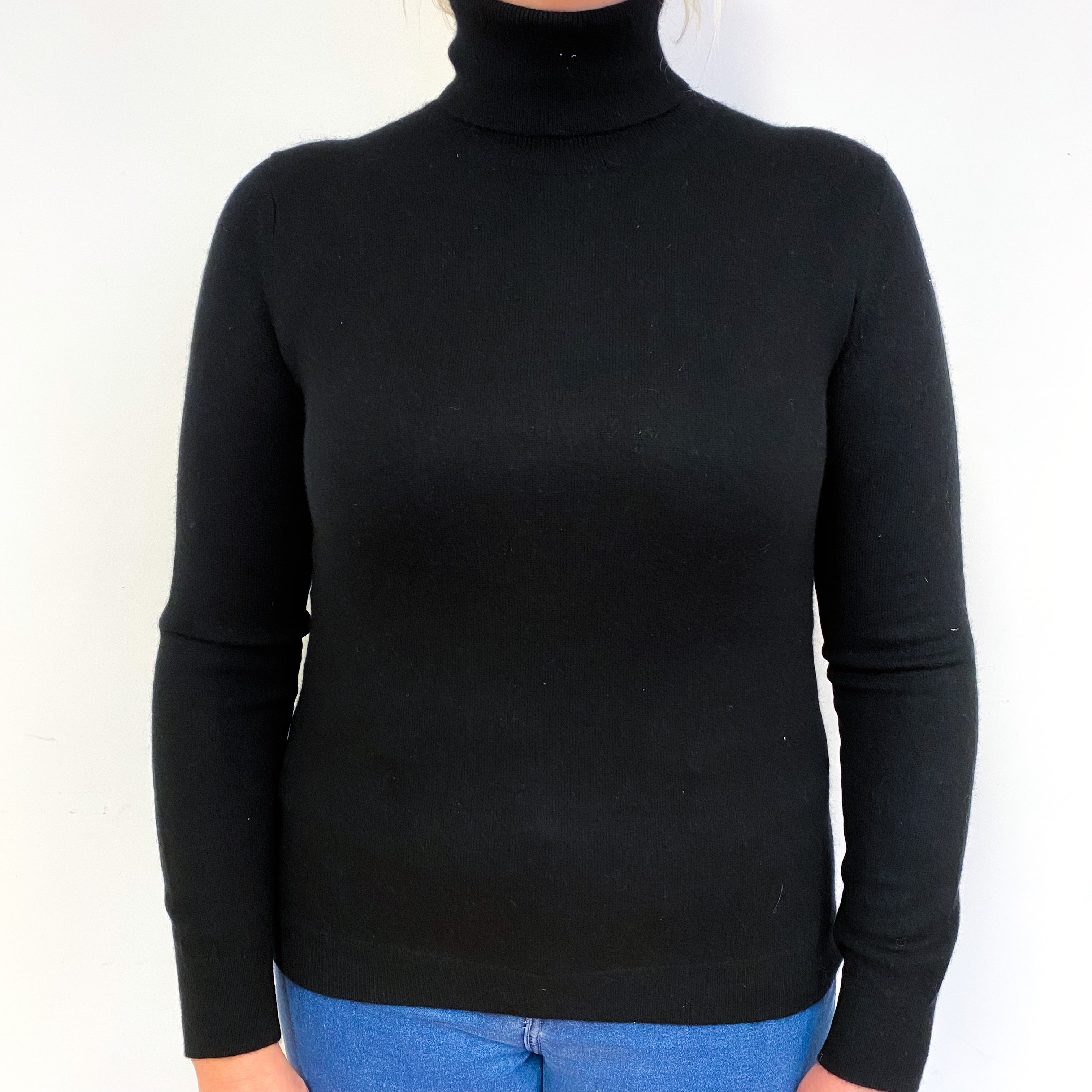 Black Cashmere Polo Neck Jumper Large