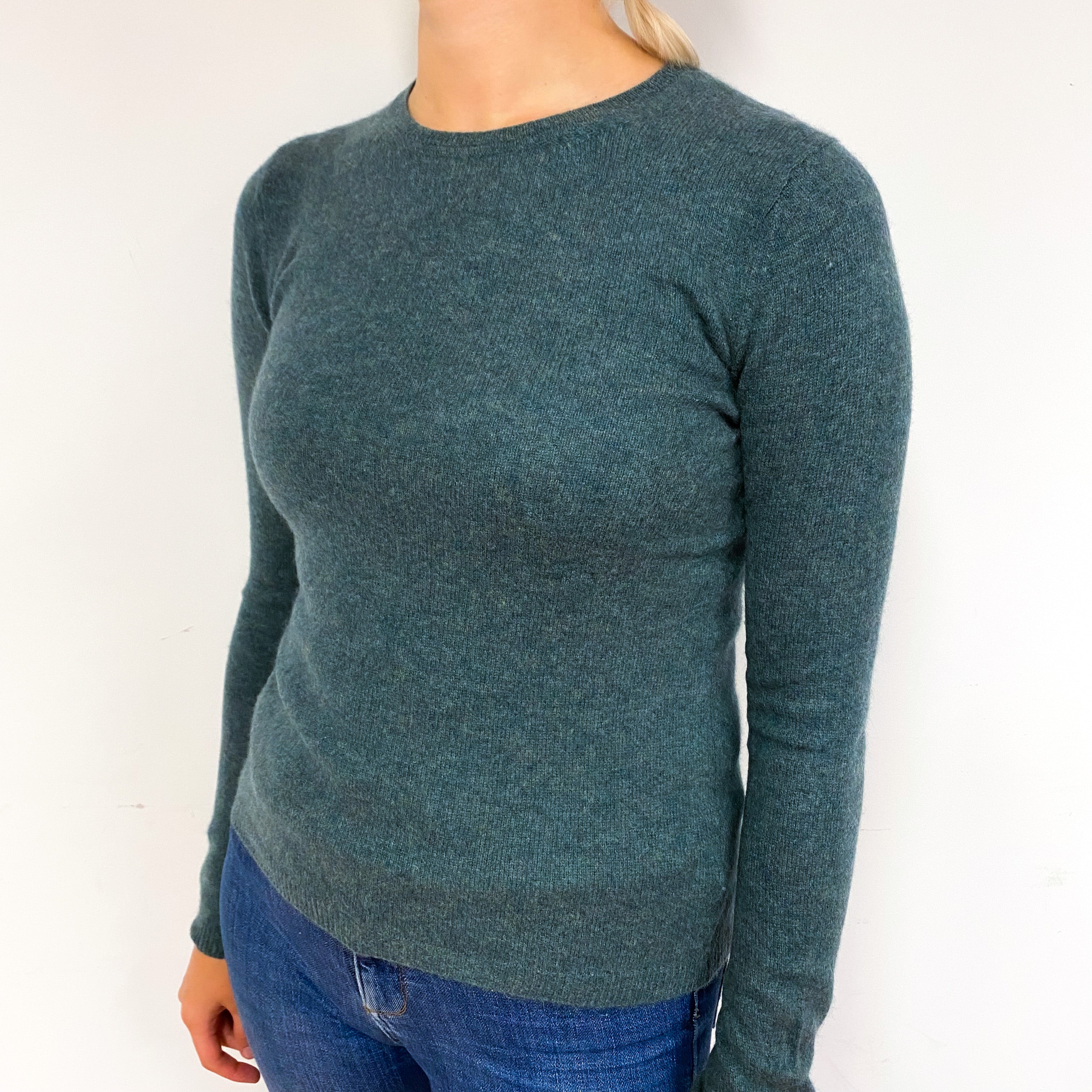 Spruce Green Cashmere Crew Neck Jumper Small