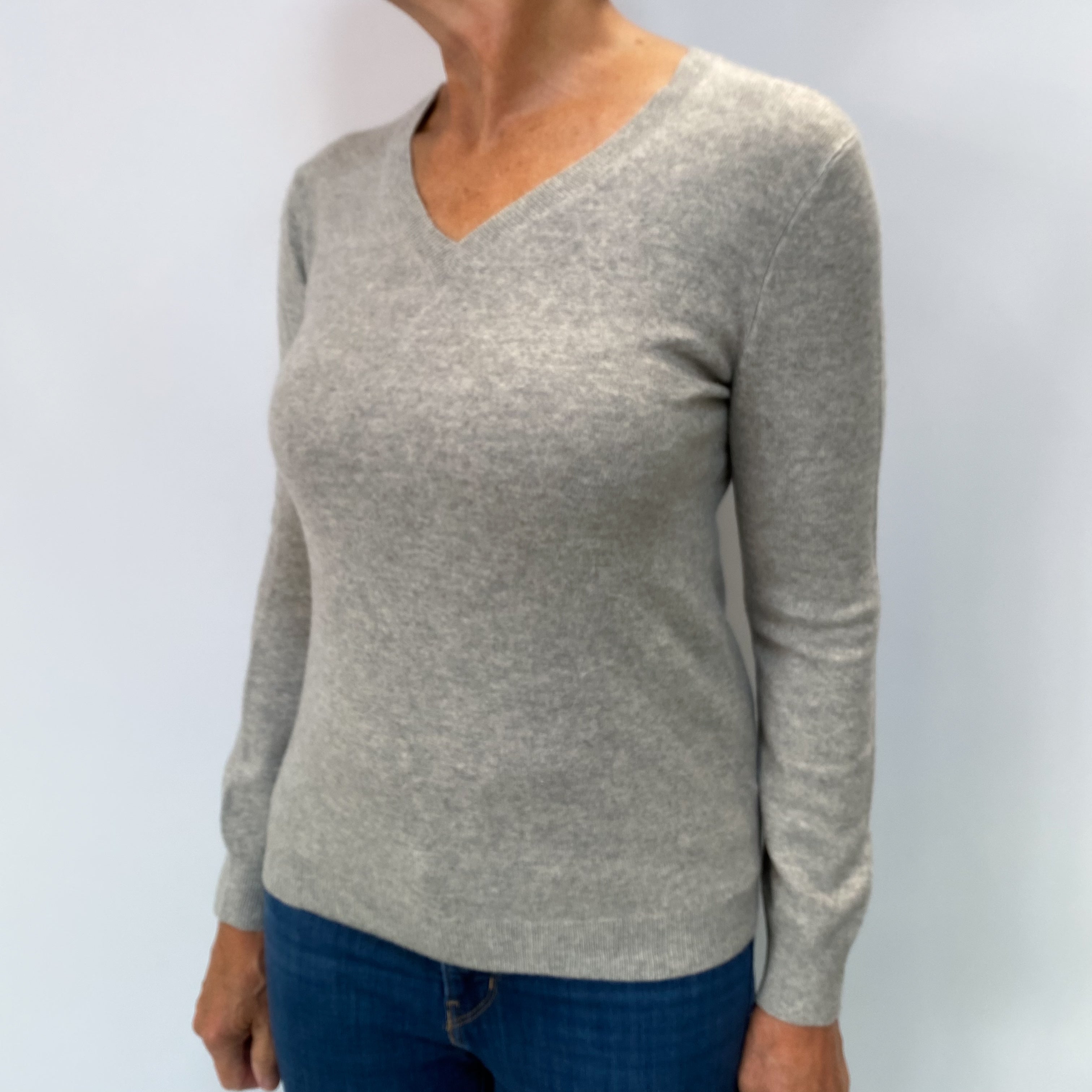 Smoke Grey Cashmere V Neck Jumper Medium