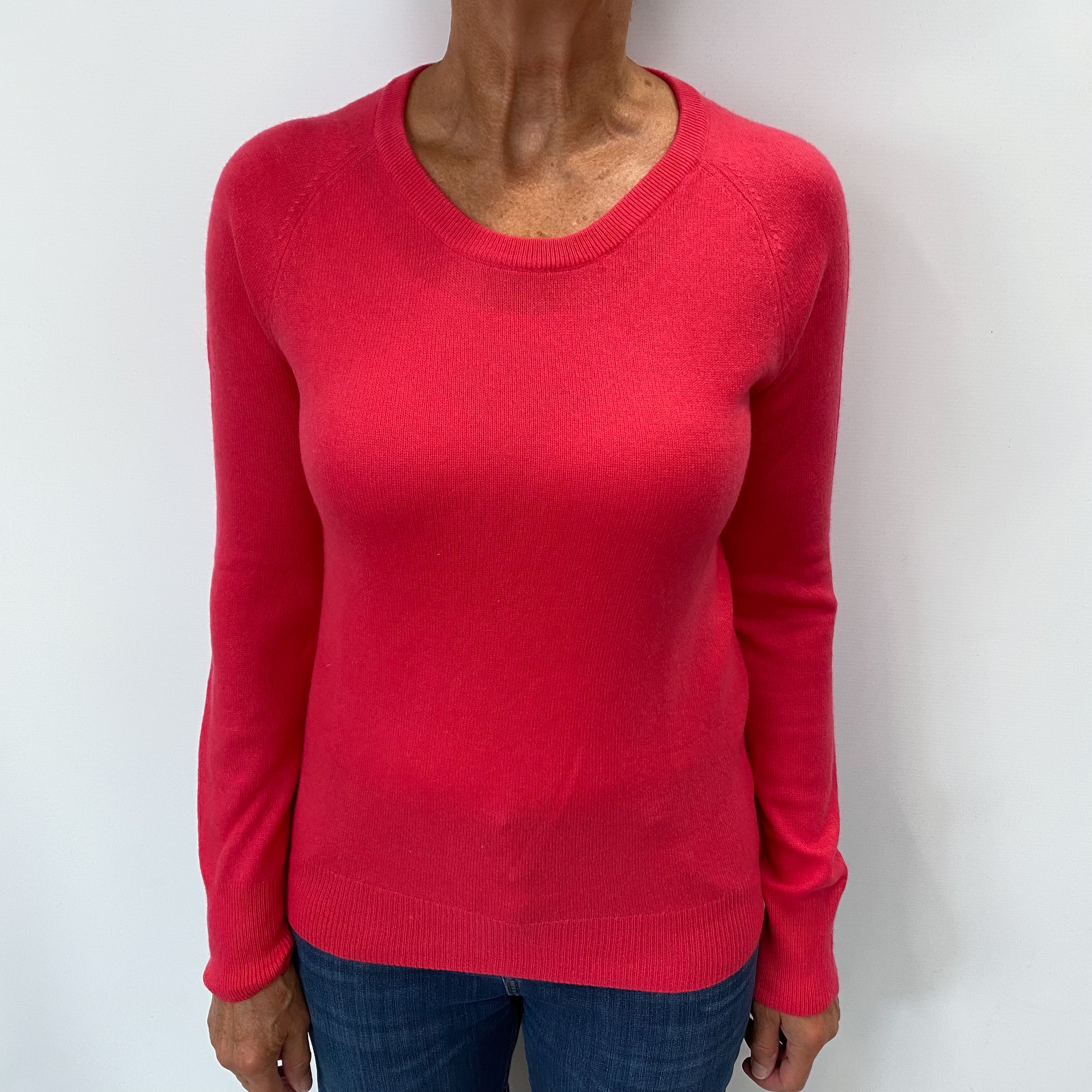 Bright Rose Pink Cashmere Crew Neck Jumper Medium