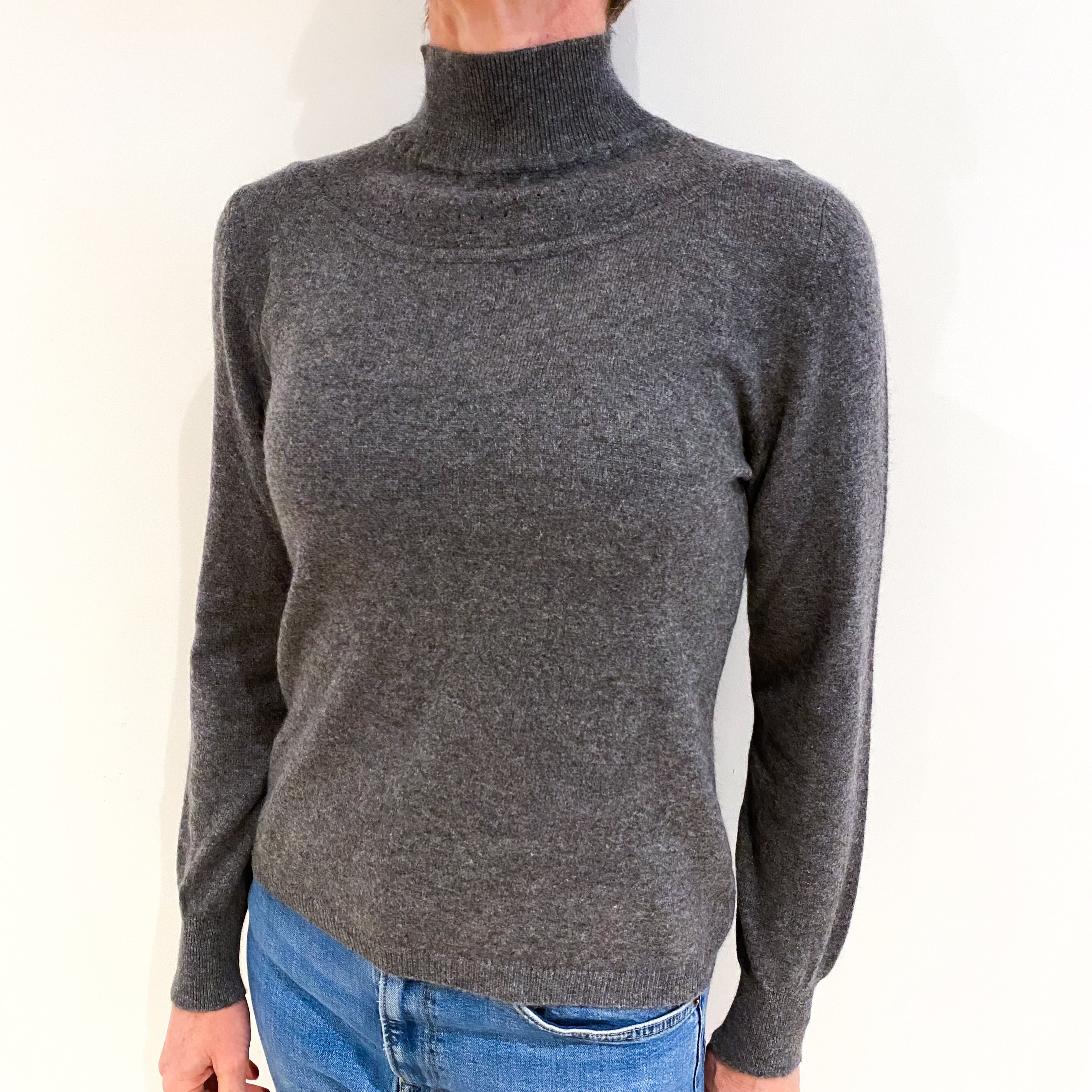 Ash Grey Cashmere Turtle Neck Jumper Small