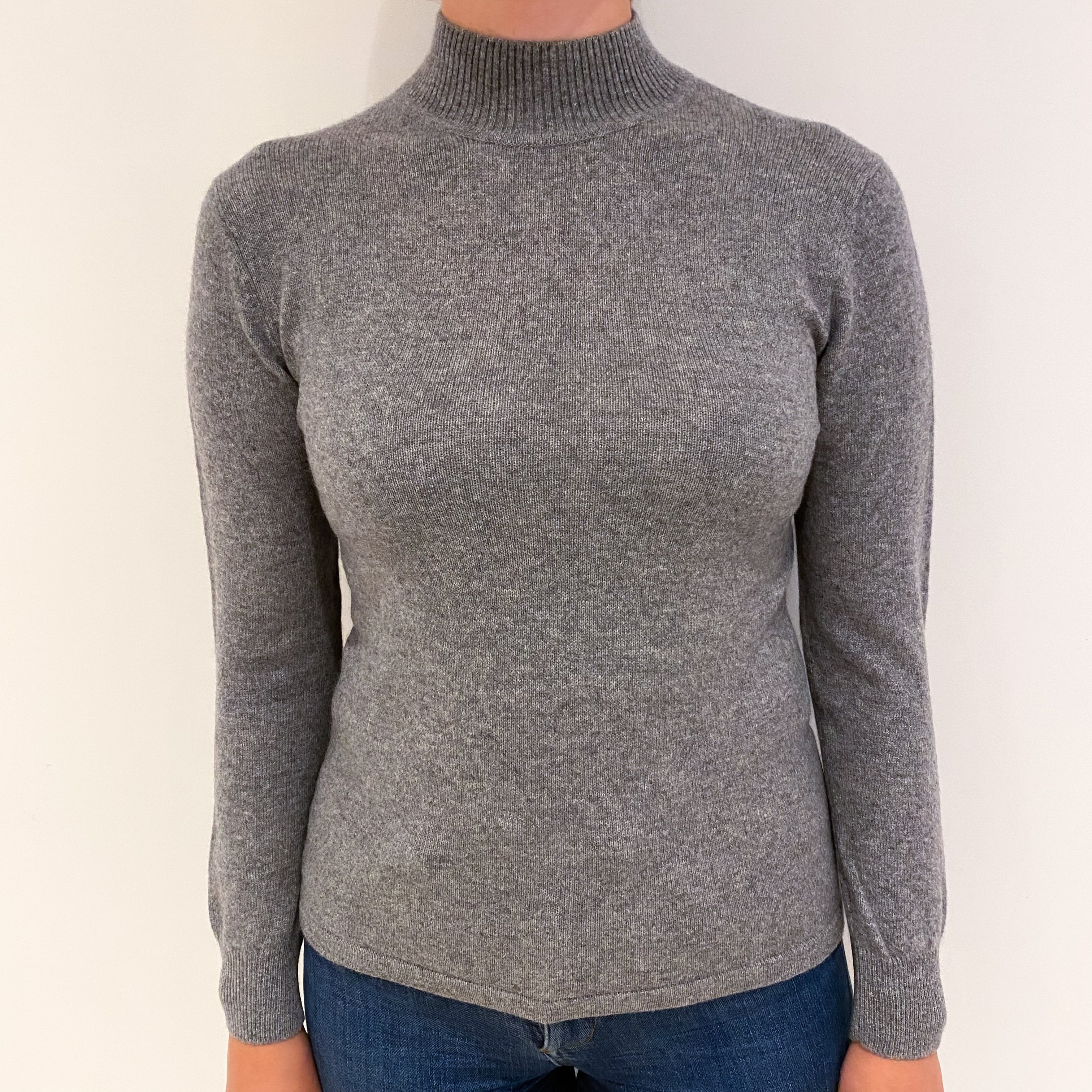 Ash Grey Cashmere Turtle Neck Jumper Small