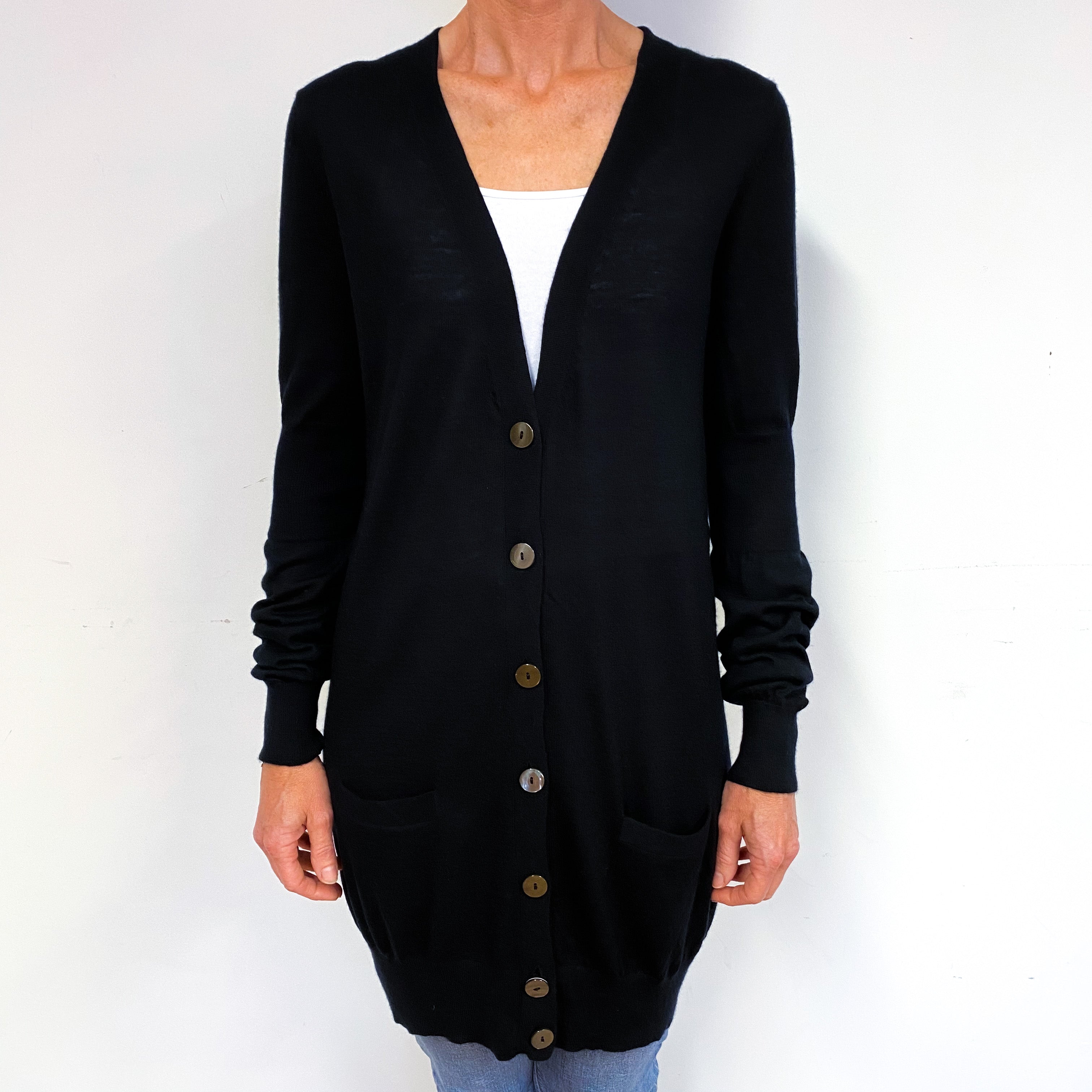 Vince Black Fine Knit Cashmere V-Neck Cardigan Medium