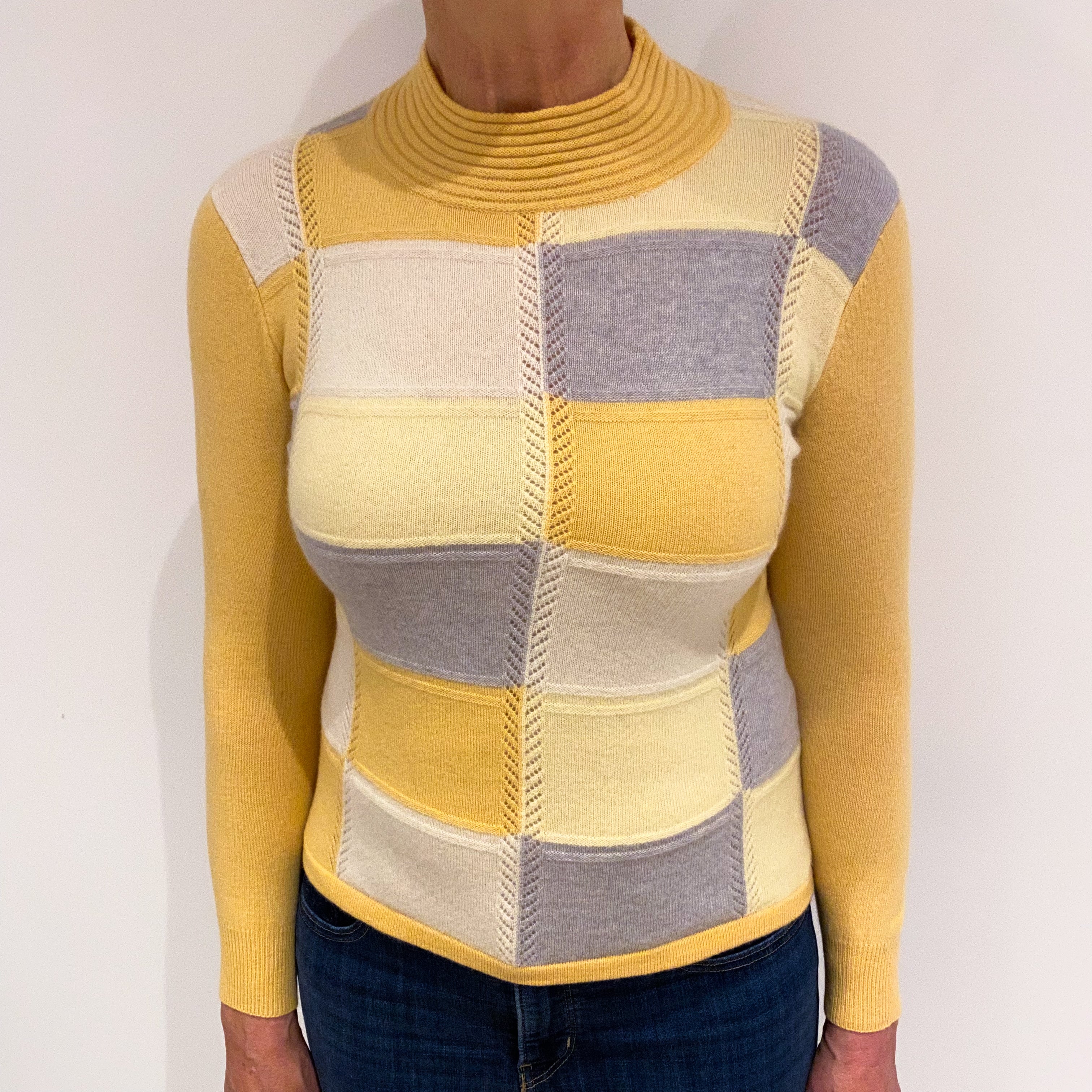 Pineapple Yellow and Grey Cashmere Turtle Neck Jumper Medium