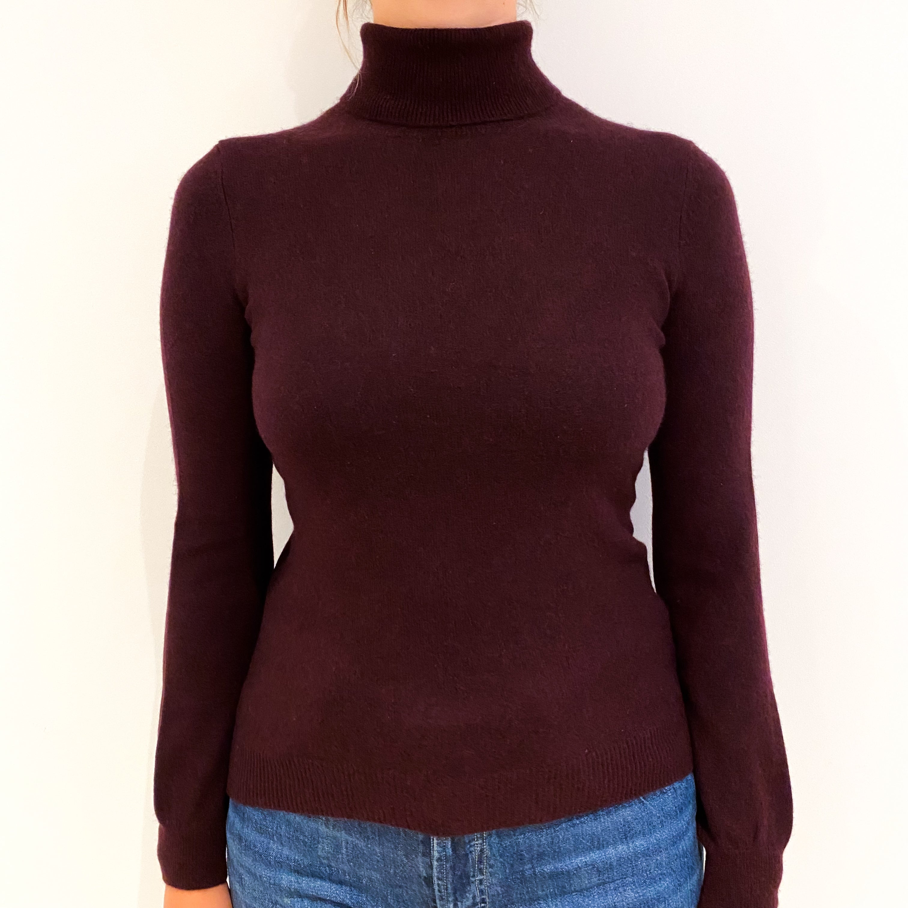 Wine Red Cashmere Polo Neck Jumper Small