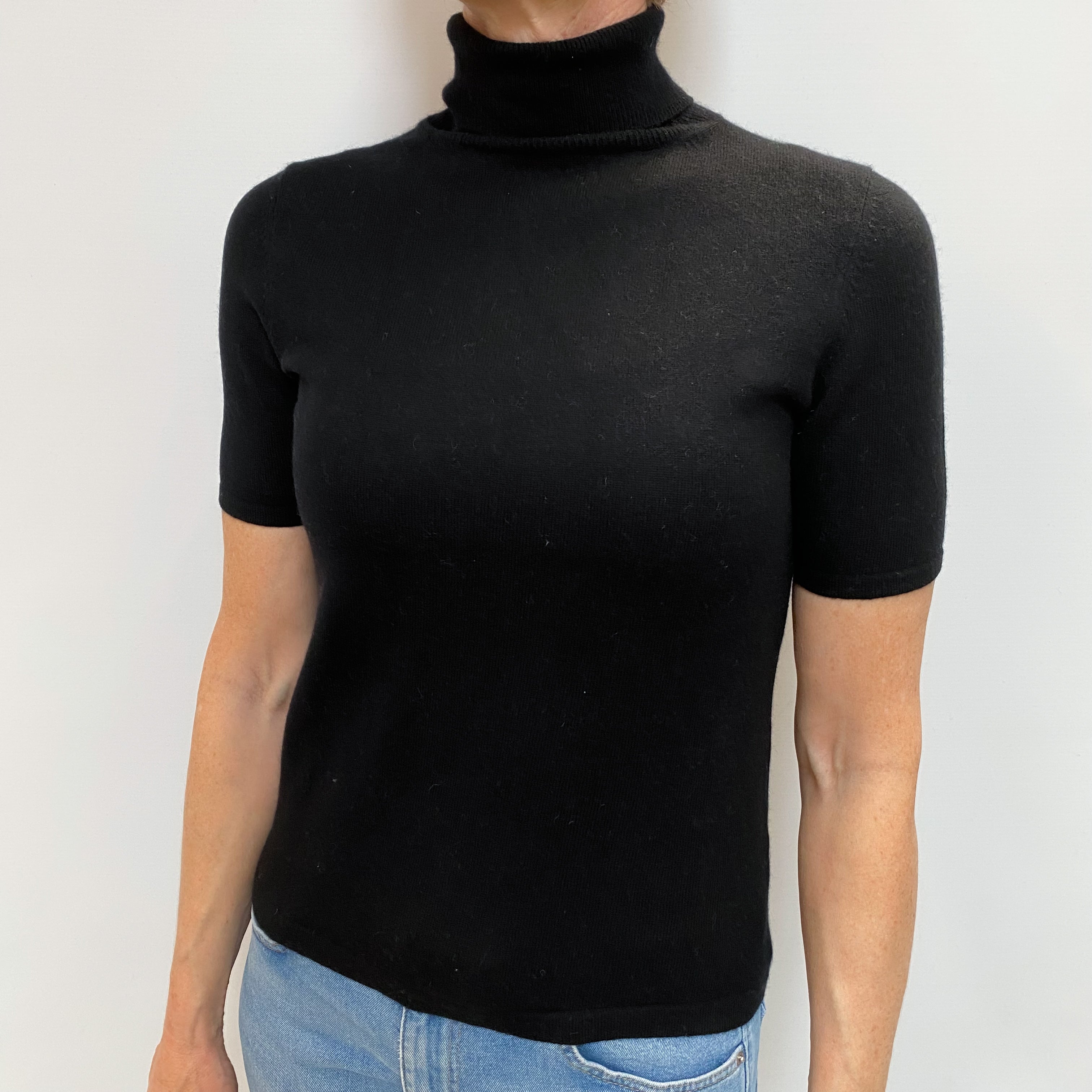 Black Cashmere Polo Neck Short Sleeved Jumper Small