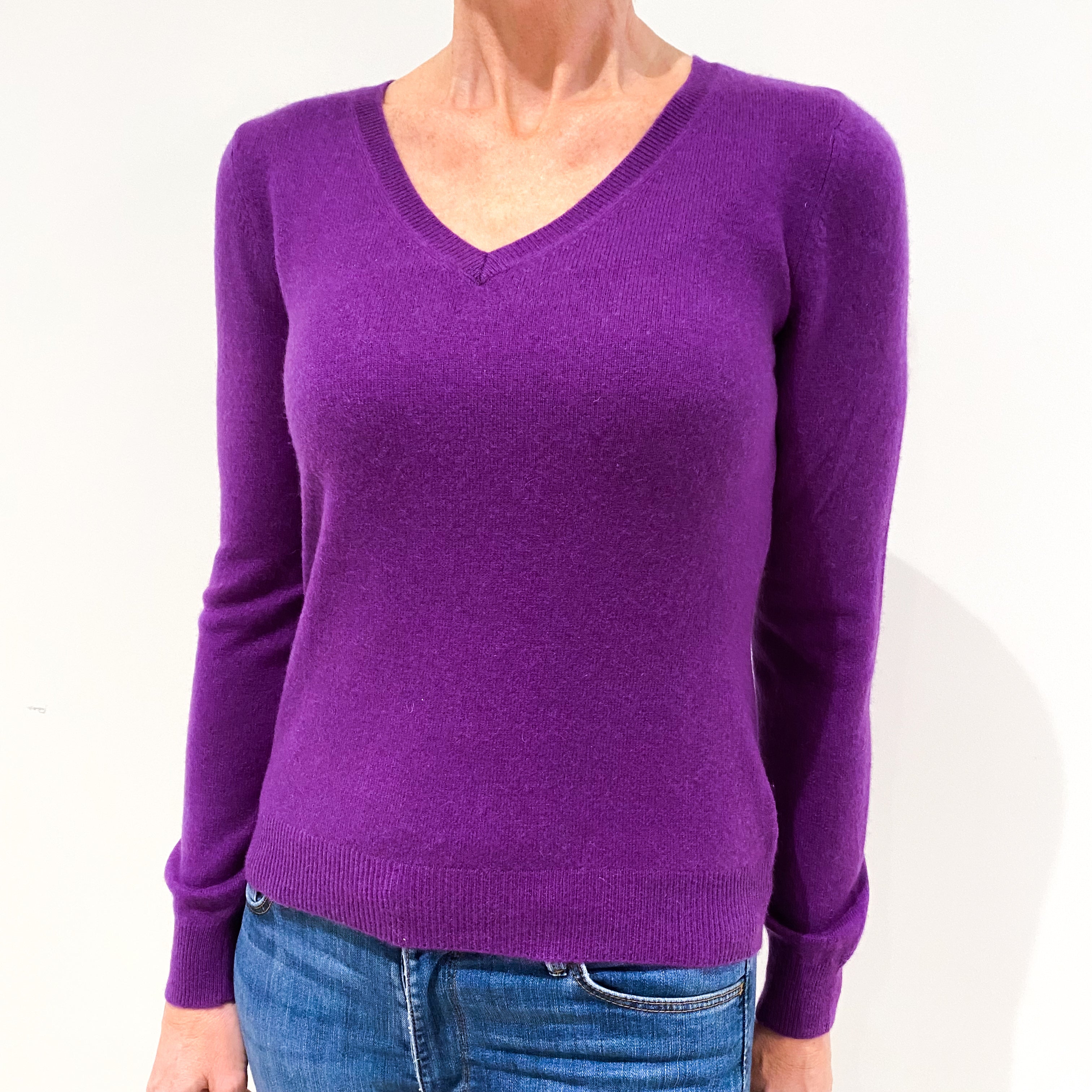 Viola Purple Cashmere V-Neck Jumper Small