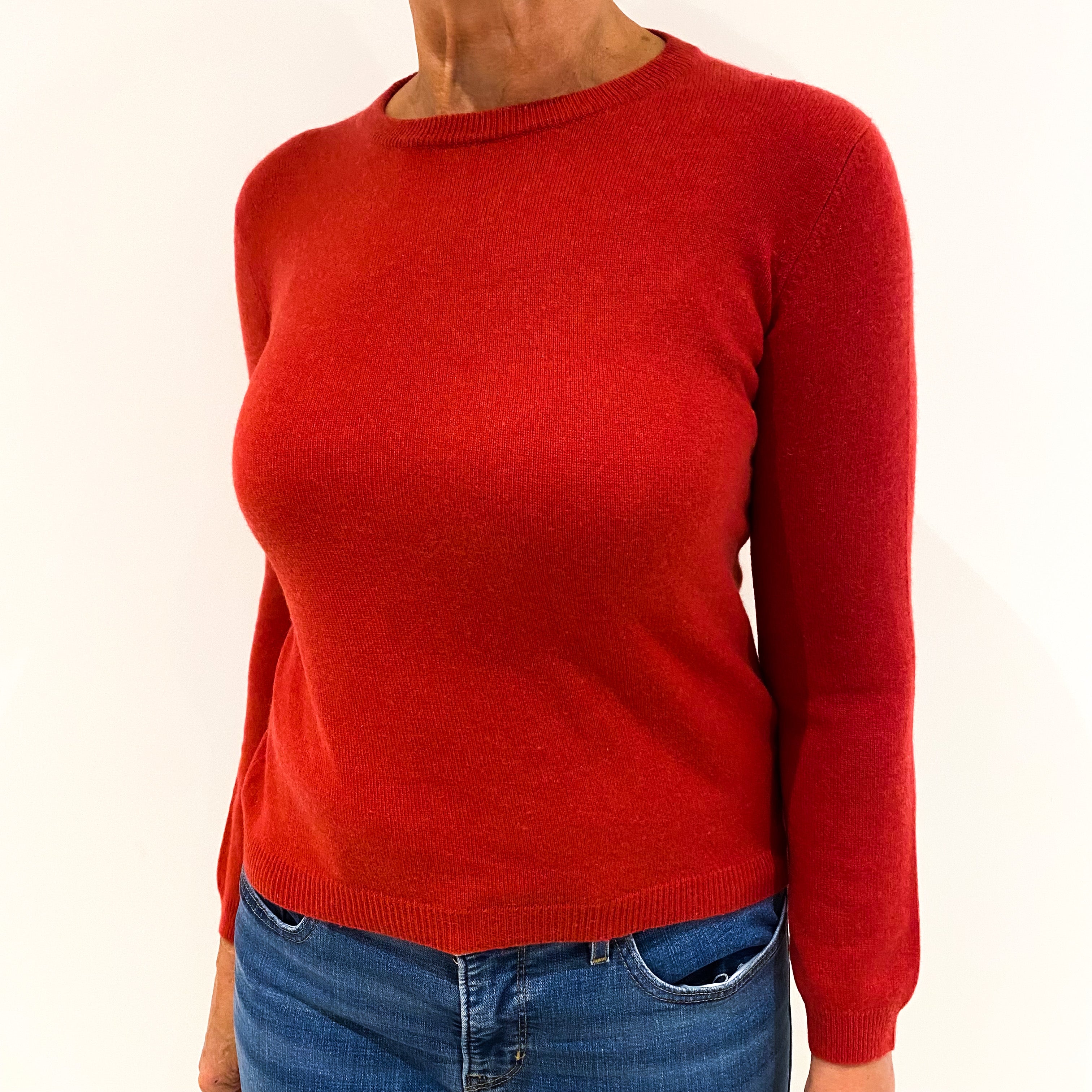 Vermillion Red Cashmere Crew Neck Jumper Medium