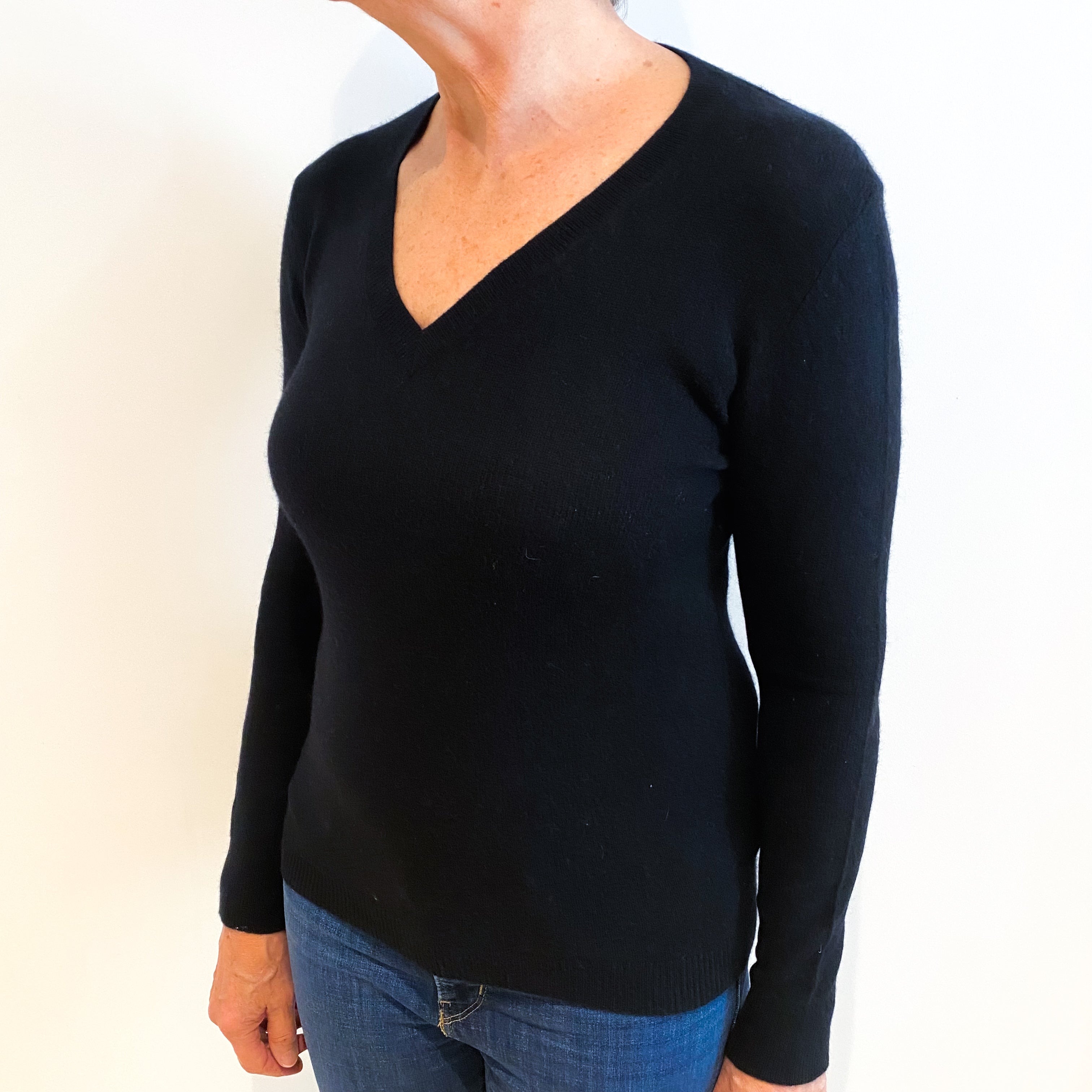 Black Cashmere V Neck Jumper Medium