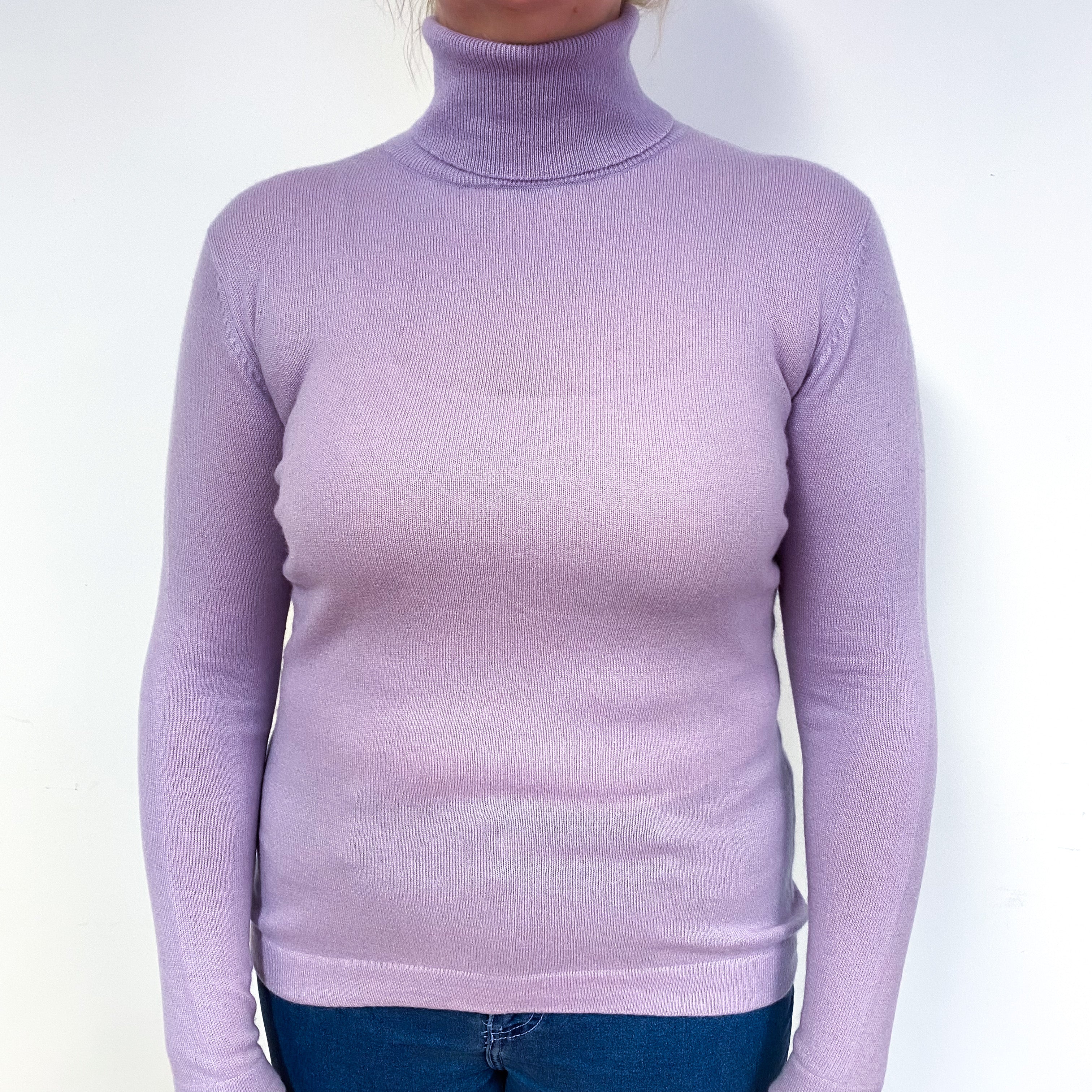 Pale Lilac Purple Cashmere Polo Neck Jumper Large