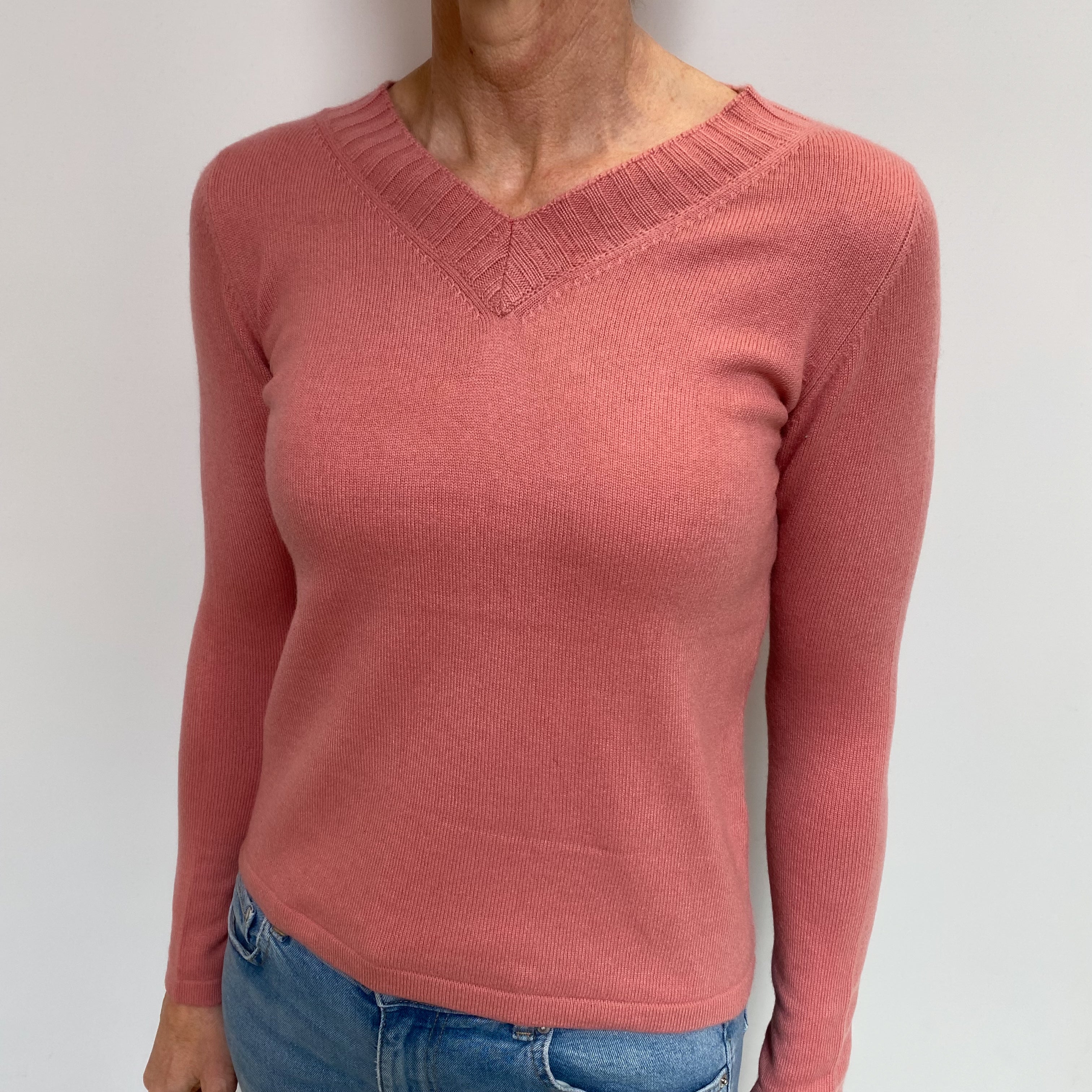 Dusky Rose Cashmere V Neck Jumper Small