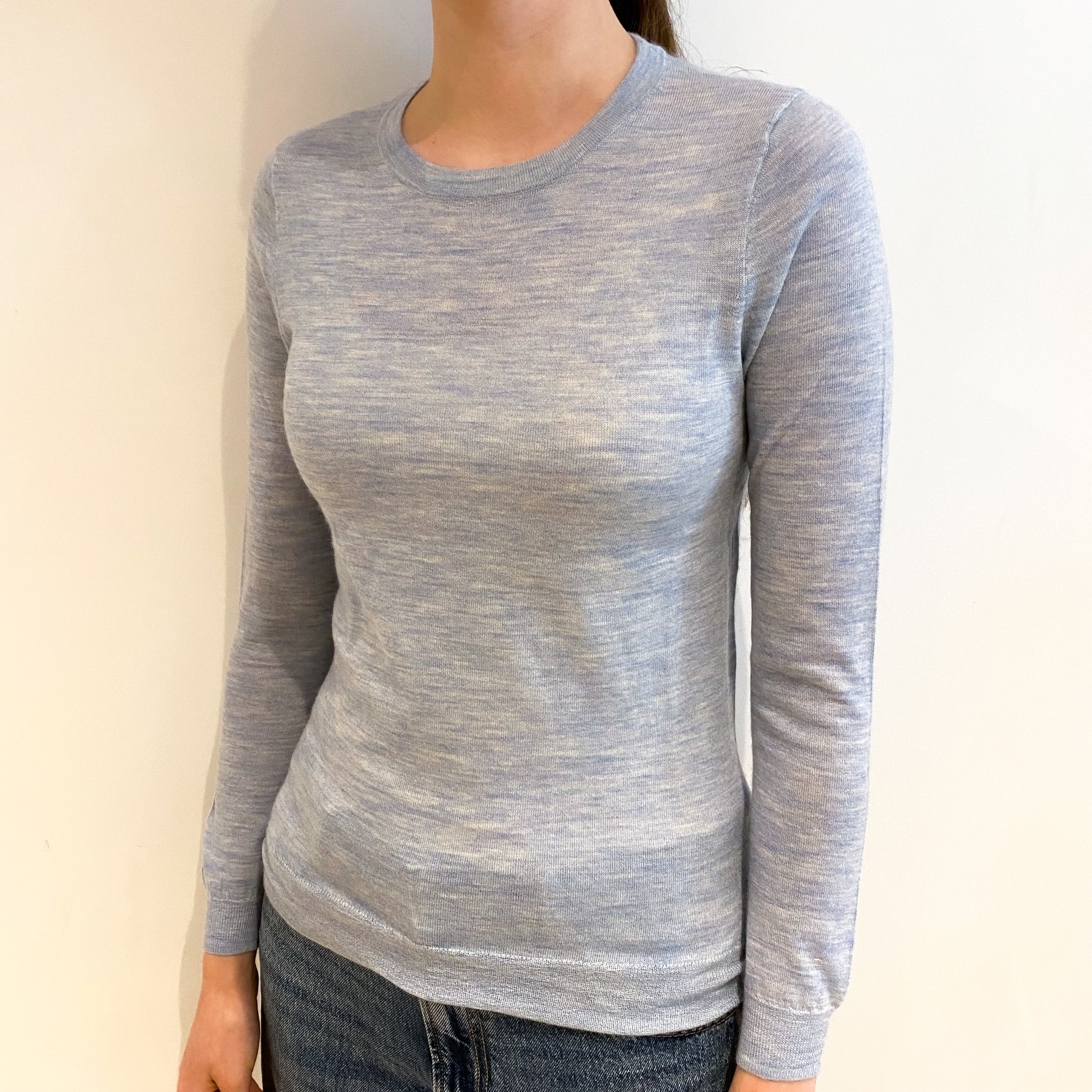 Grey Blue Marl Cashmere Crew Neck Jumper Extra Small