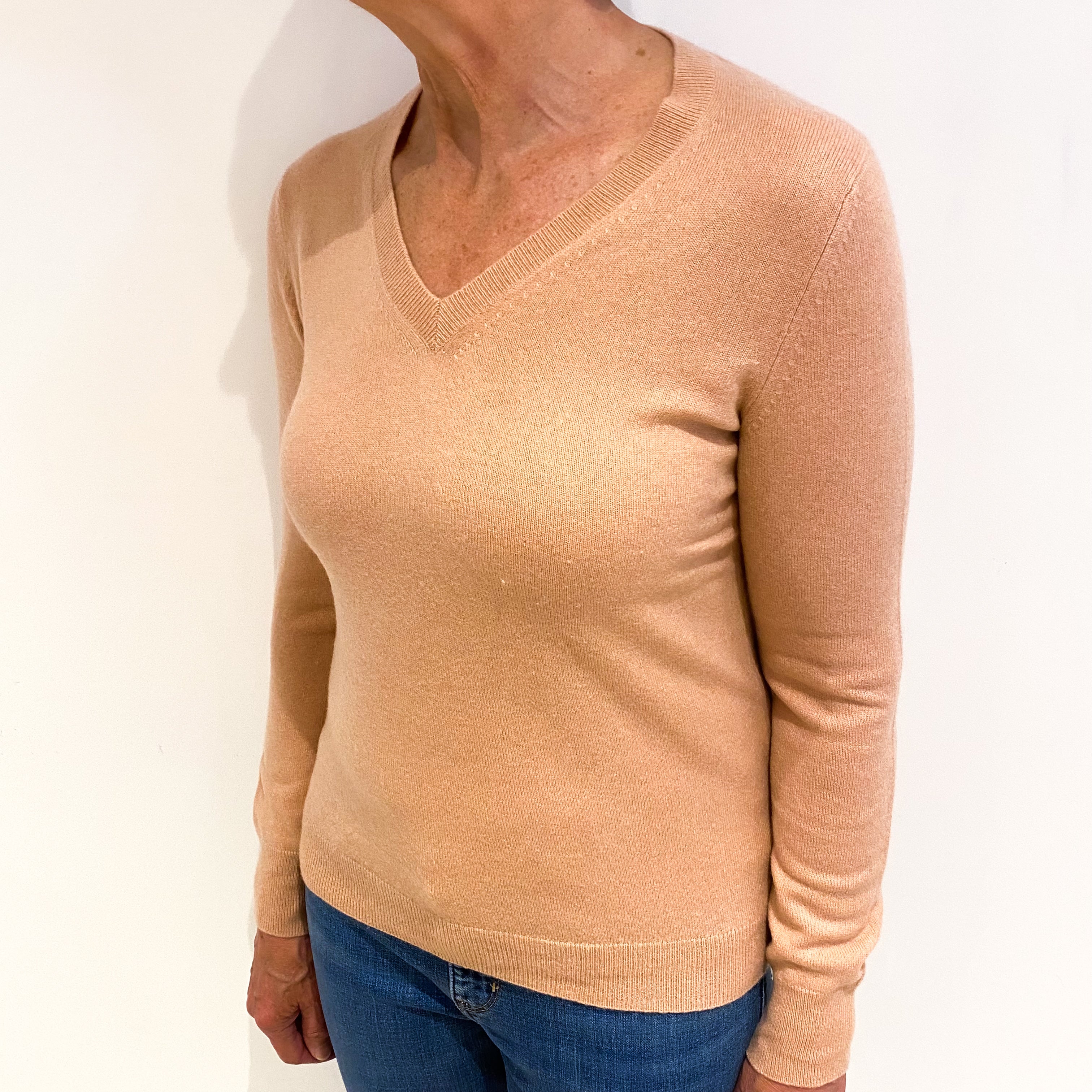 Muted Coral Cashmere V Neck Jumper Medium