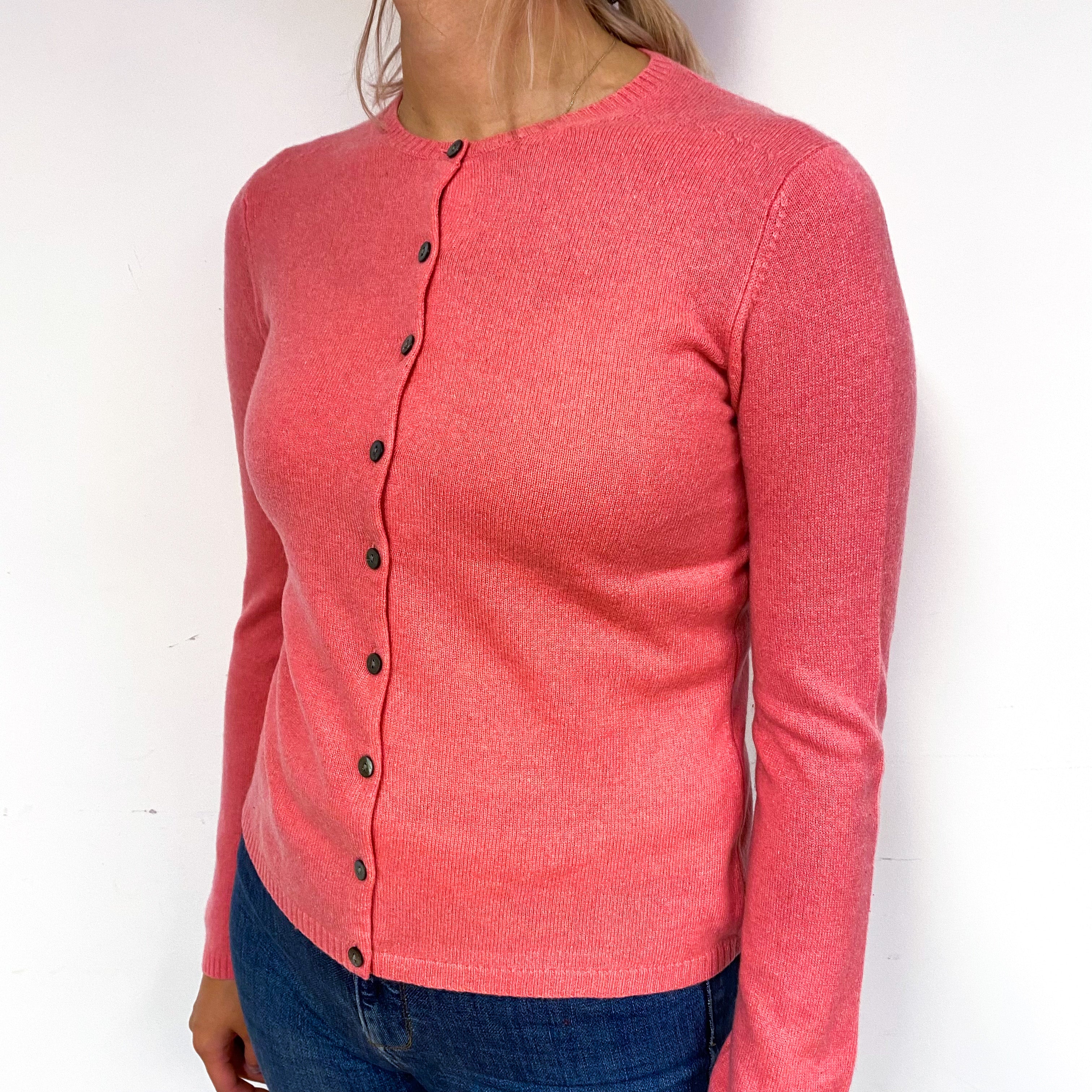 Coral Pink Cashmere Crew Neck Cardigan Small