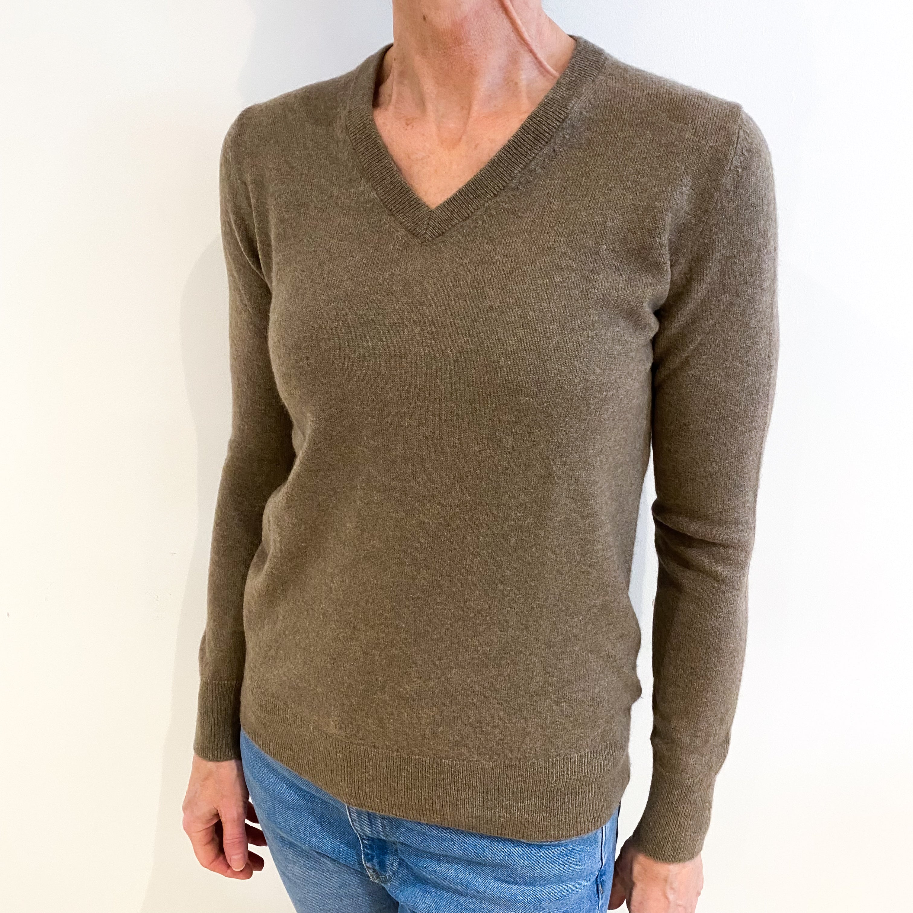 Mocha Brown Cashmere V Neck Jumper Small