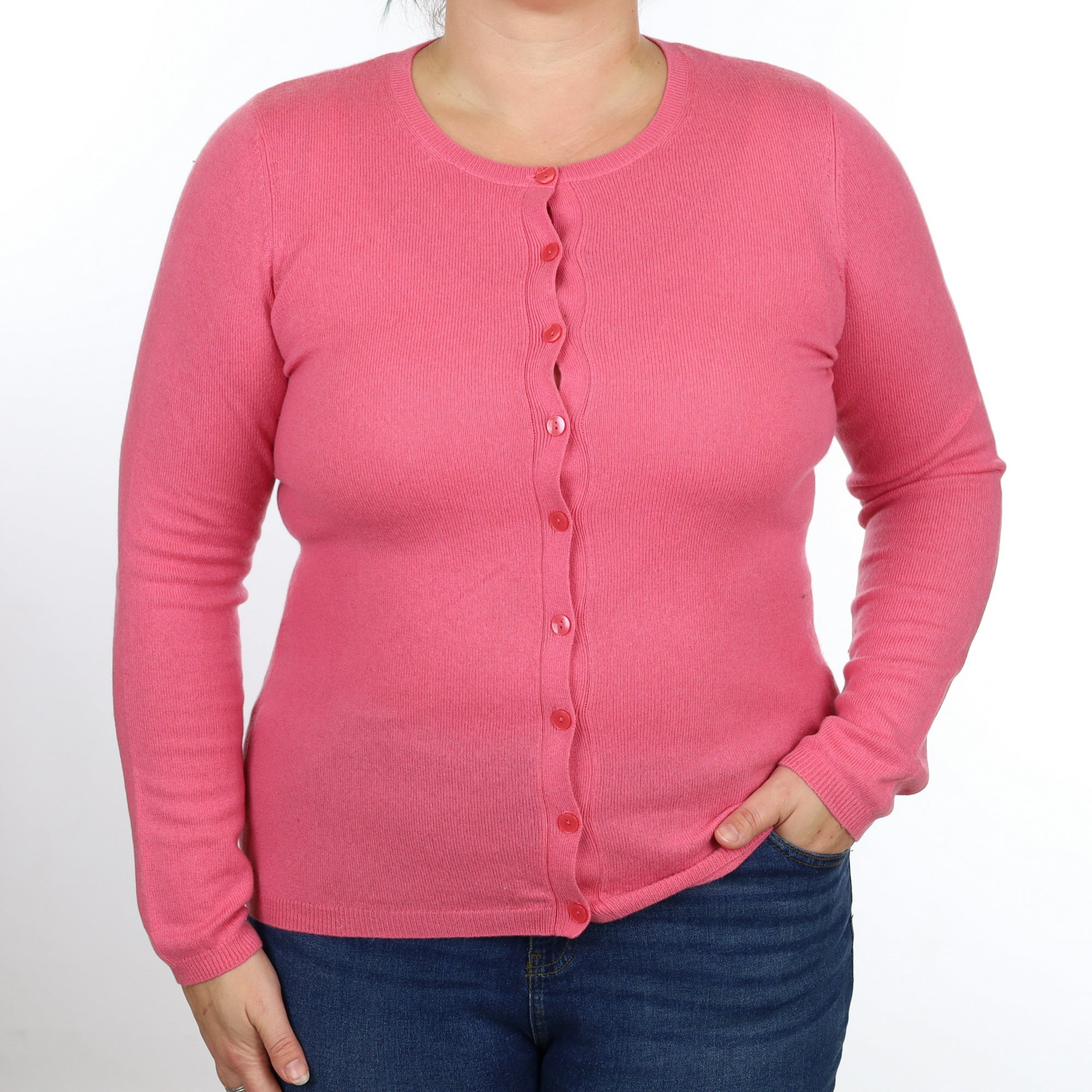 Bubblegum Pink Cashmere Crew Neck Cardigan Large