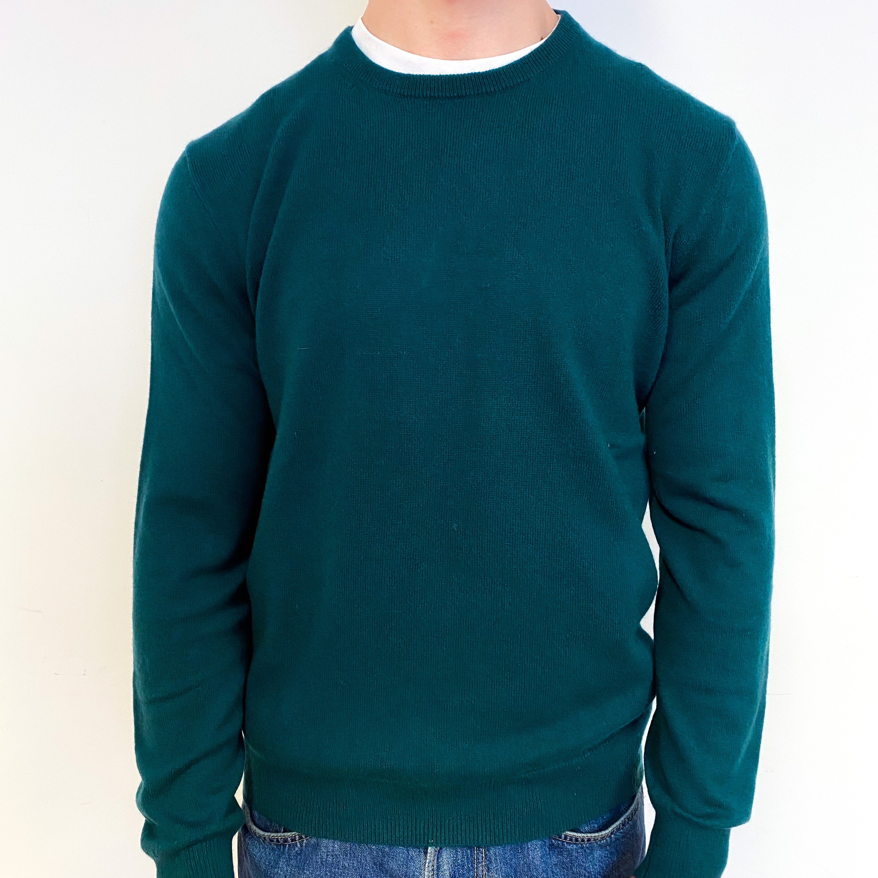 Men's Forest Green Cashmere Crew Neck Jumper Small