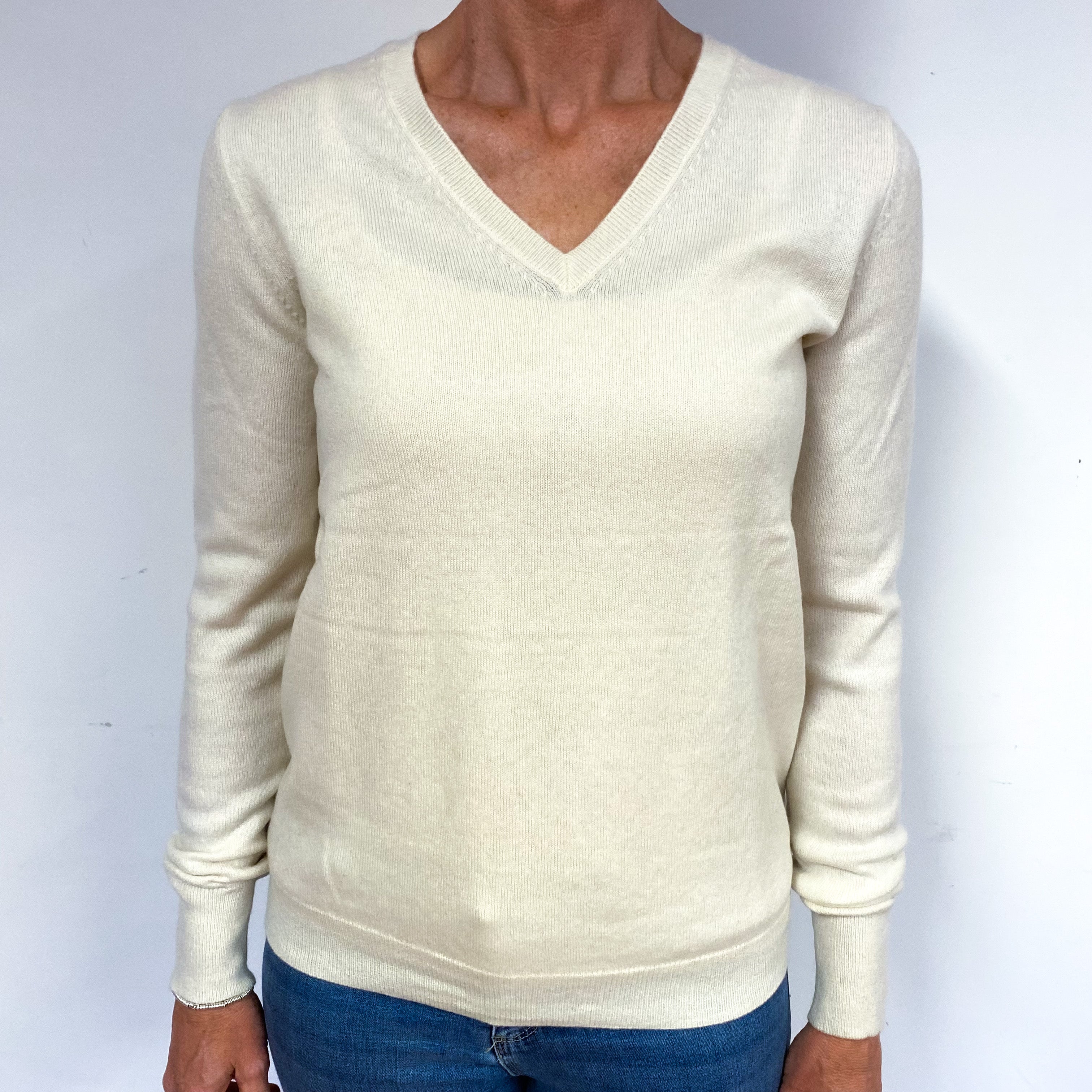 Warm Cream Cashmere V-Neck Jumper Medium