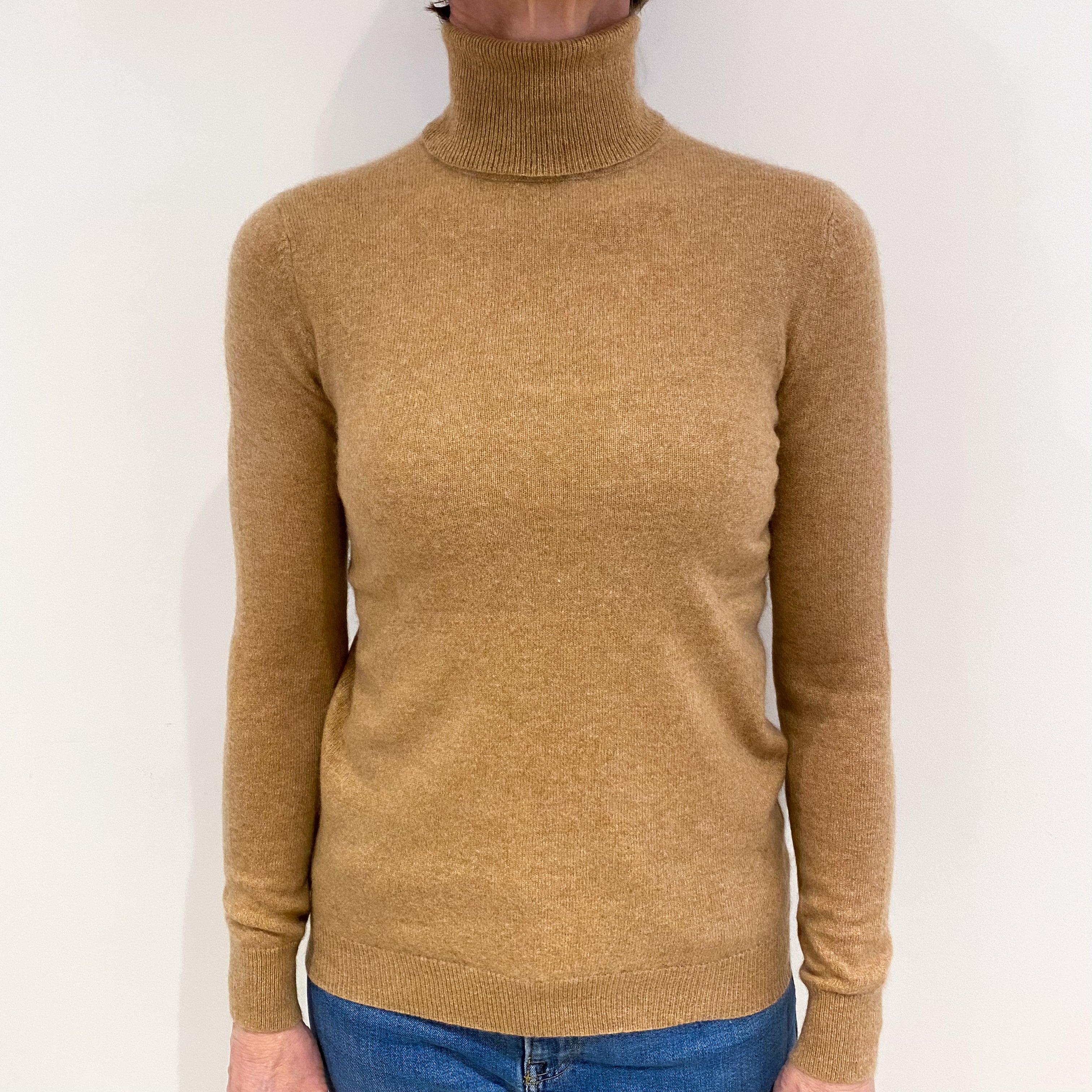 Caramel Brown Cashmere Polo Neck Jumper Small