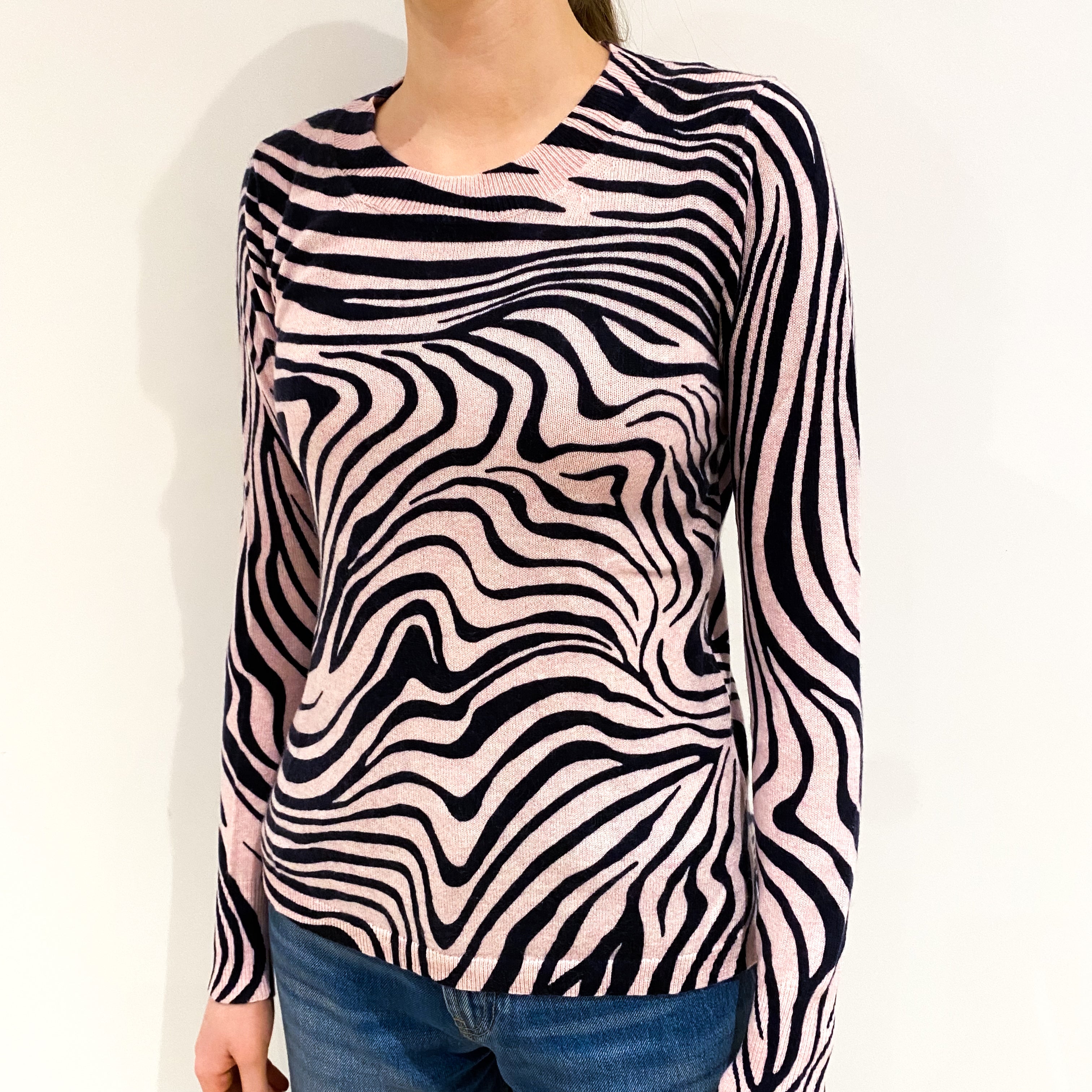 Pink and Navy Zebra Print Crew Neck Jumper Extra Small