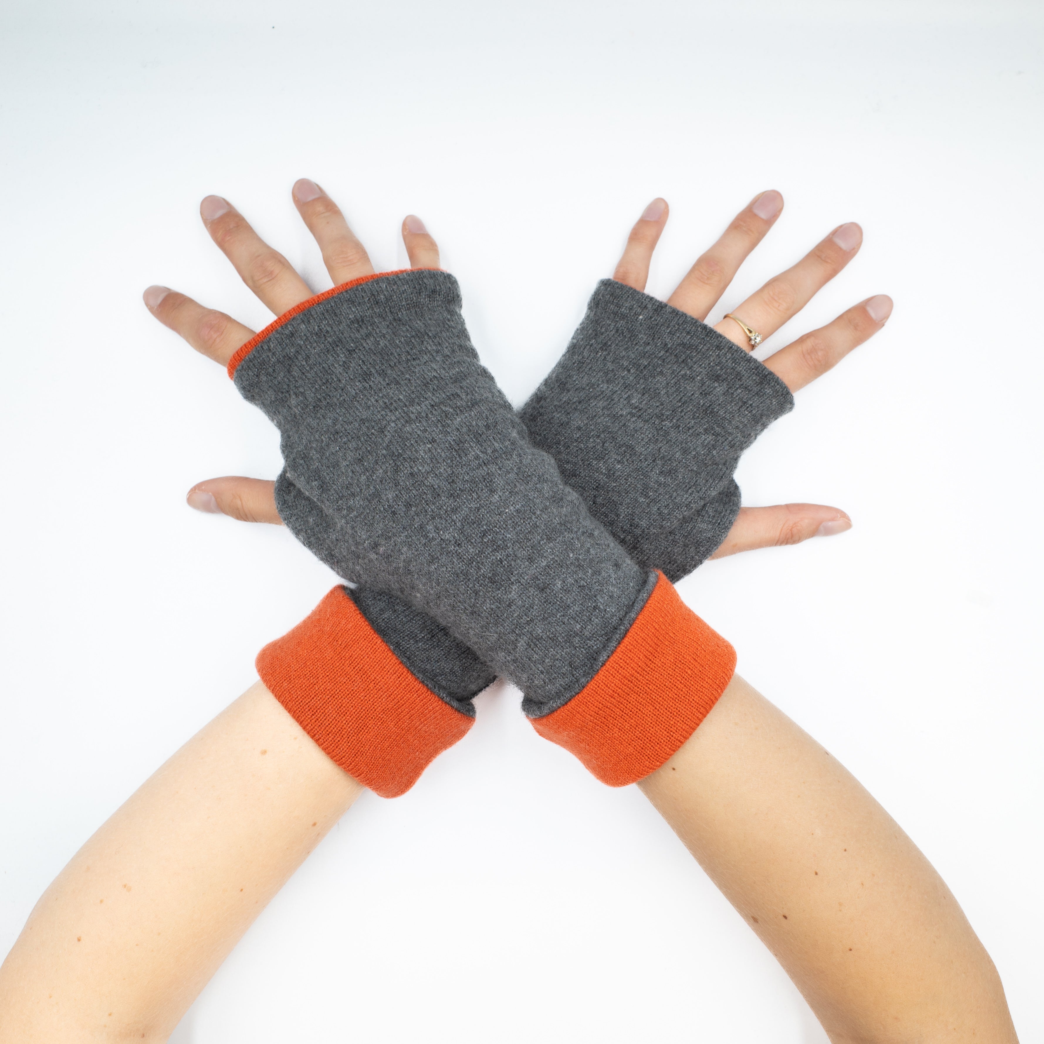 Smoke Grey and Flame Orange Reversible Fingerless Gloves