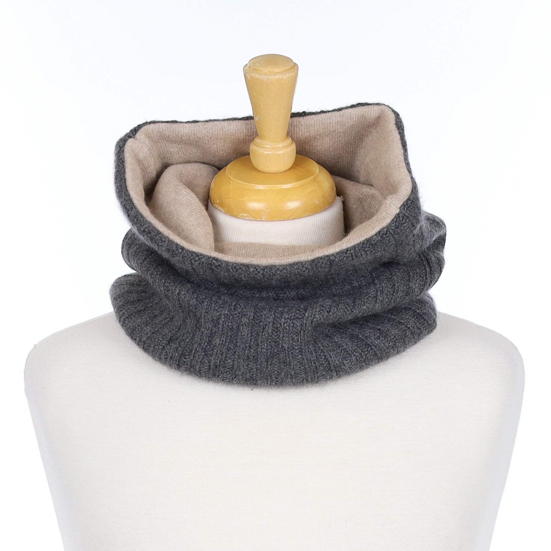 Oatmeal and Slate Grey Ribbed Luxury Double Layered Snood