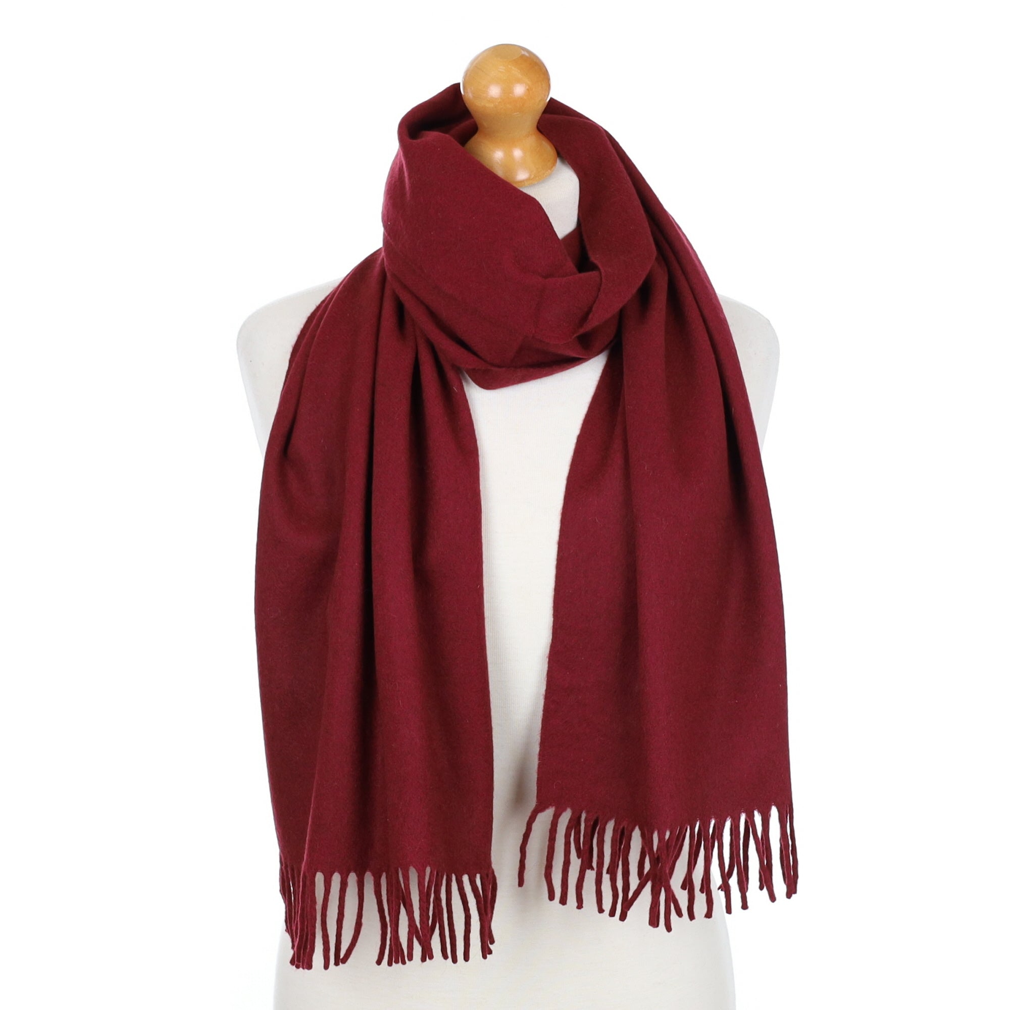 Burgundy Red Fringed Cashmere Woven Scarf