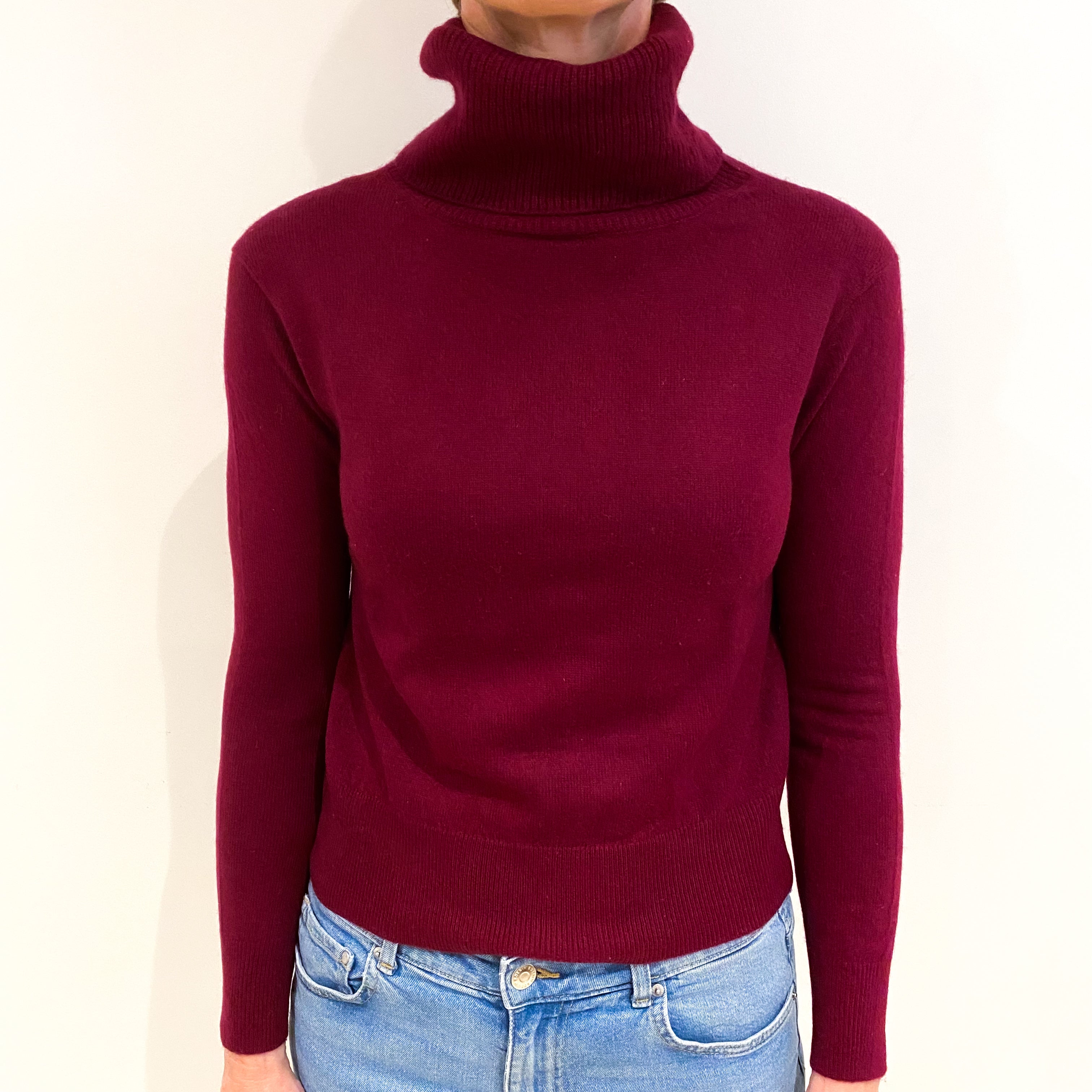 Wine Red Cashmere Polo Neck Jumper Small