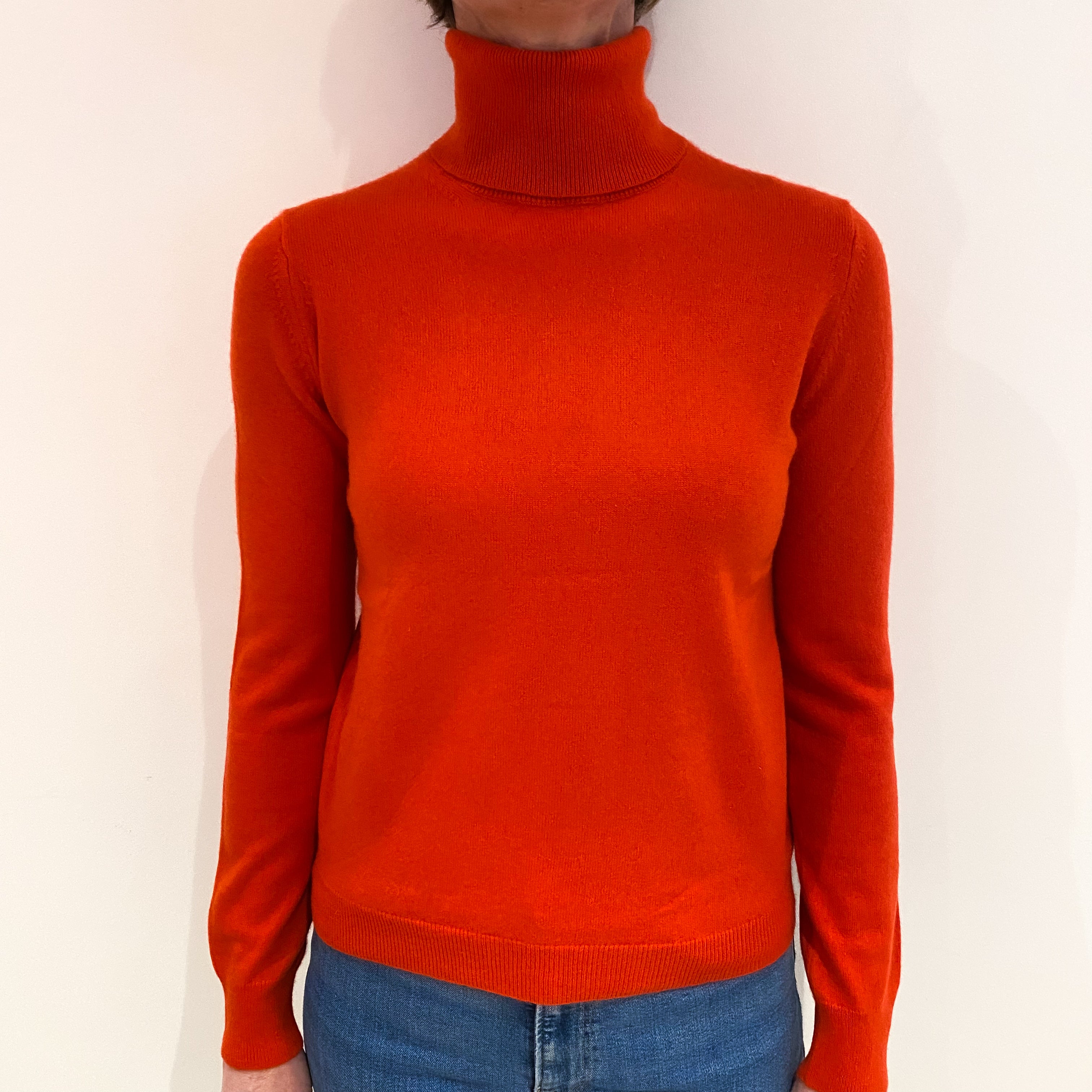 Vermillion Orange Cashmere Polo Neck Jumper Small