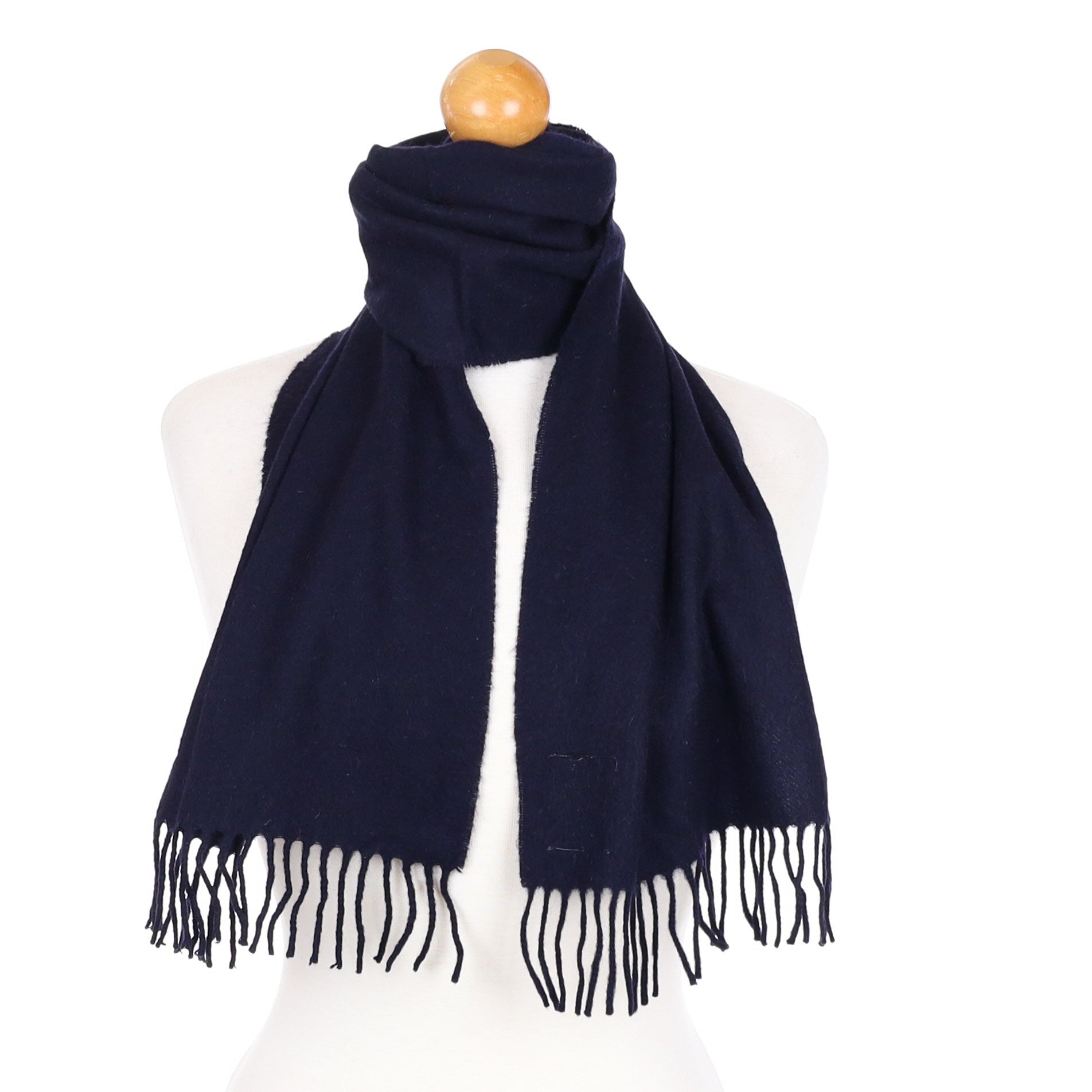 Dark Navy Cashmere Tasseled Woven Scarf