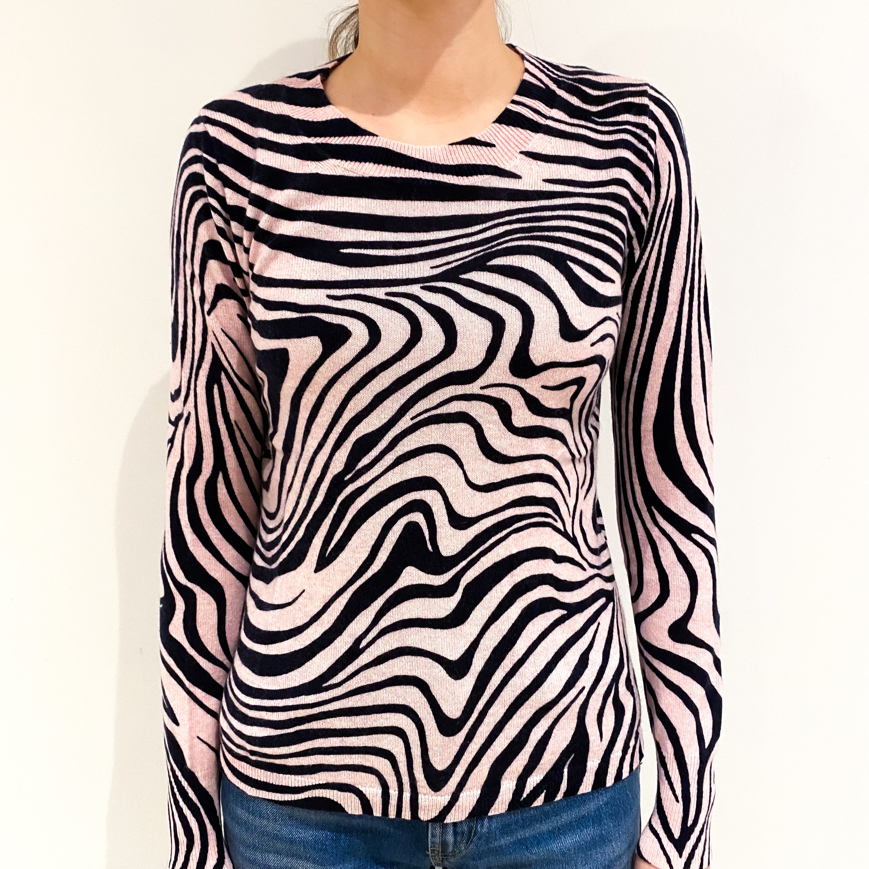 Pink and Navy Zebra Print Crew Neck Jumper Extra Small