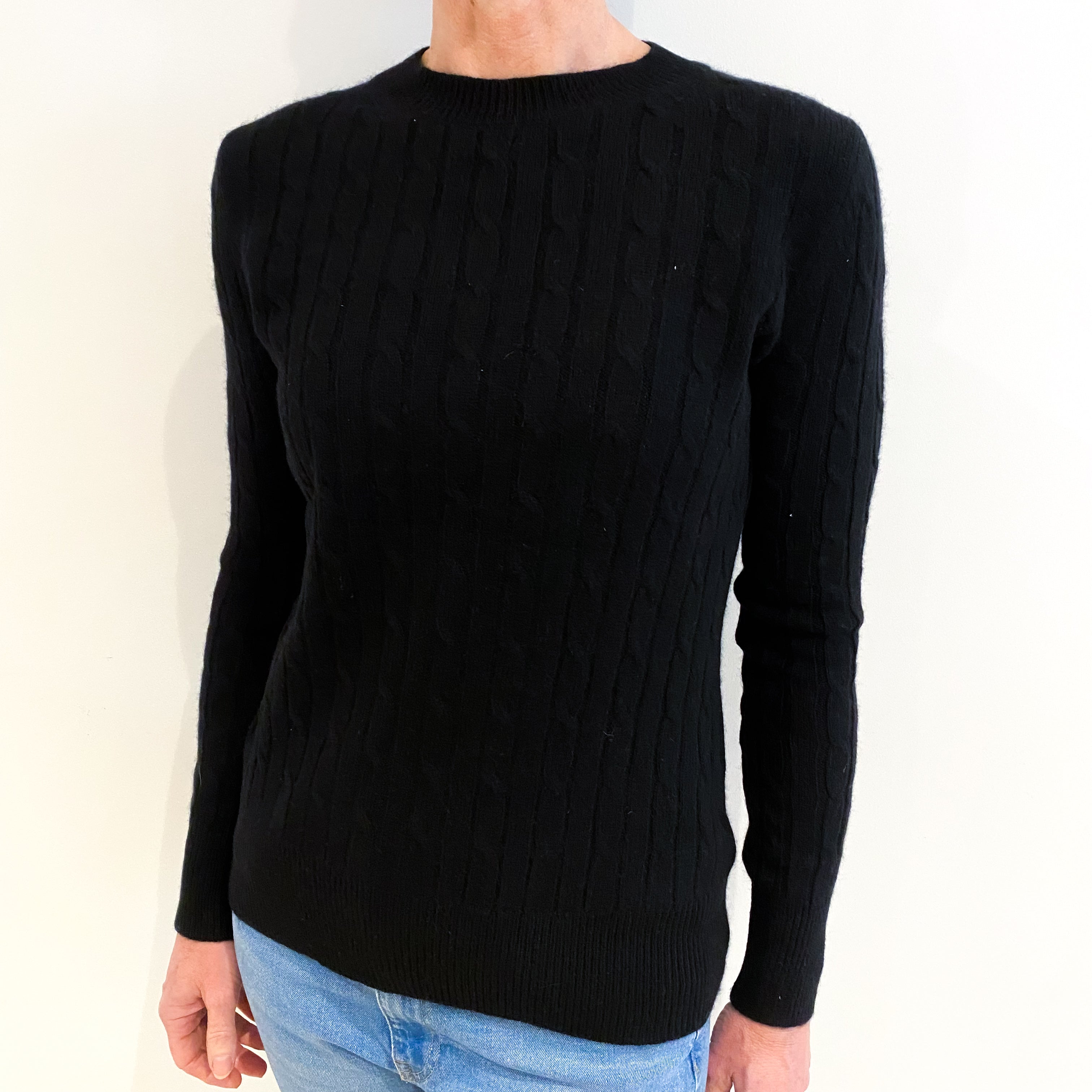 Black Cashmere Turtle Neck Cable Knit Jumper Small