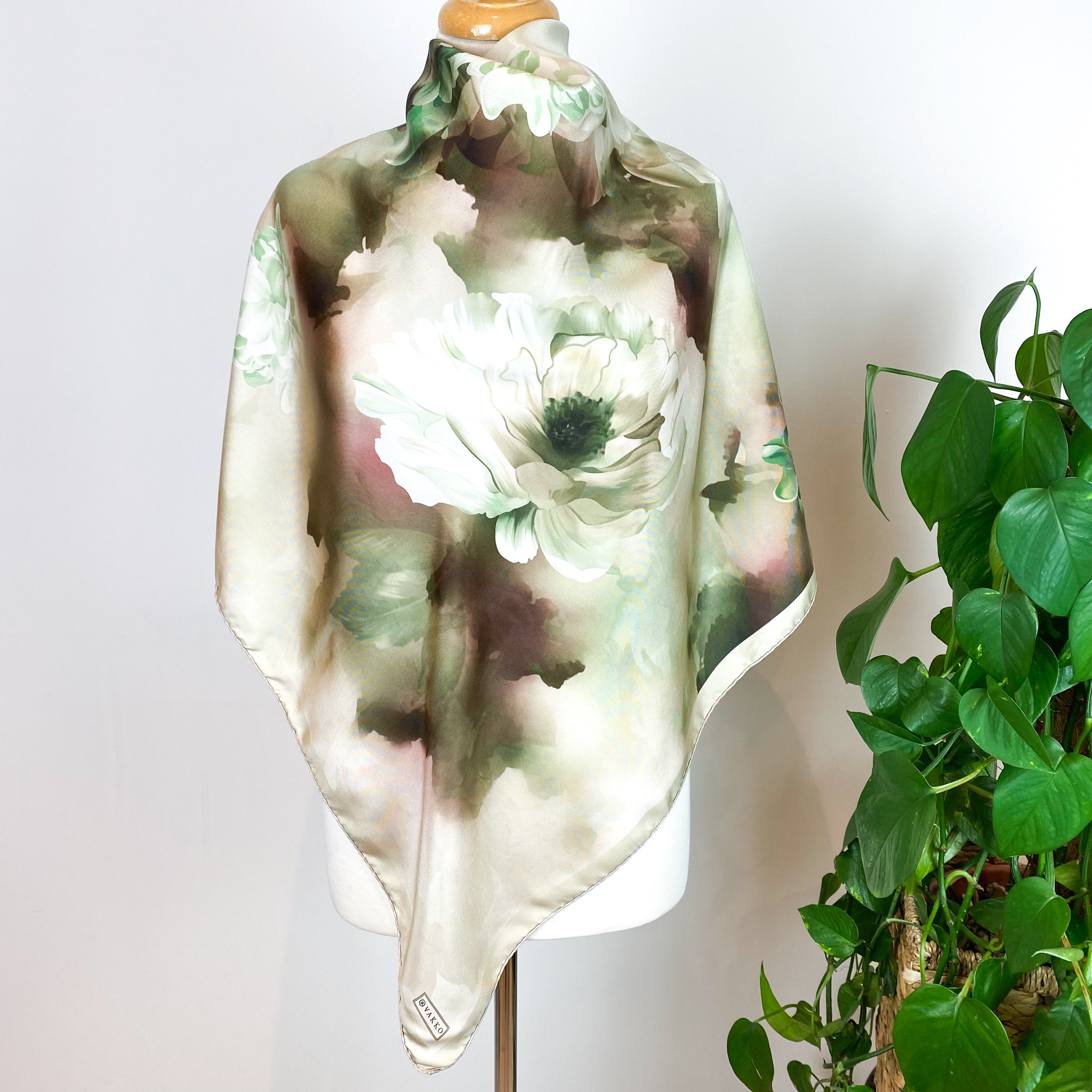 Vakko Muted Floral Silk Scarf