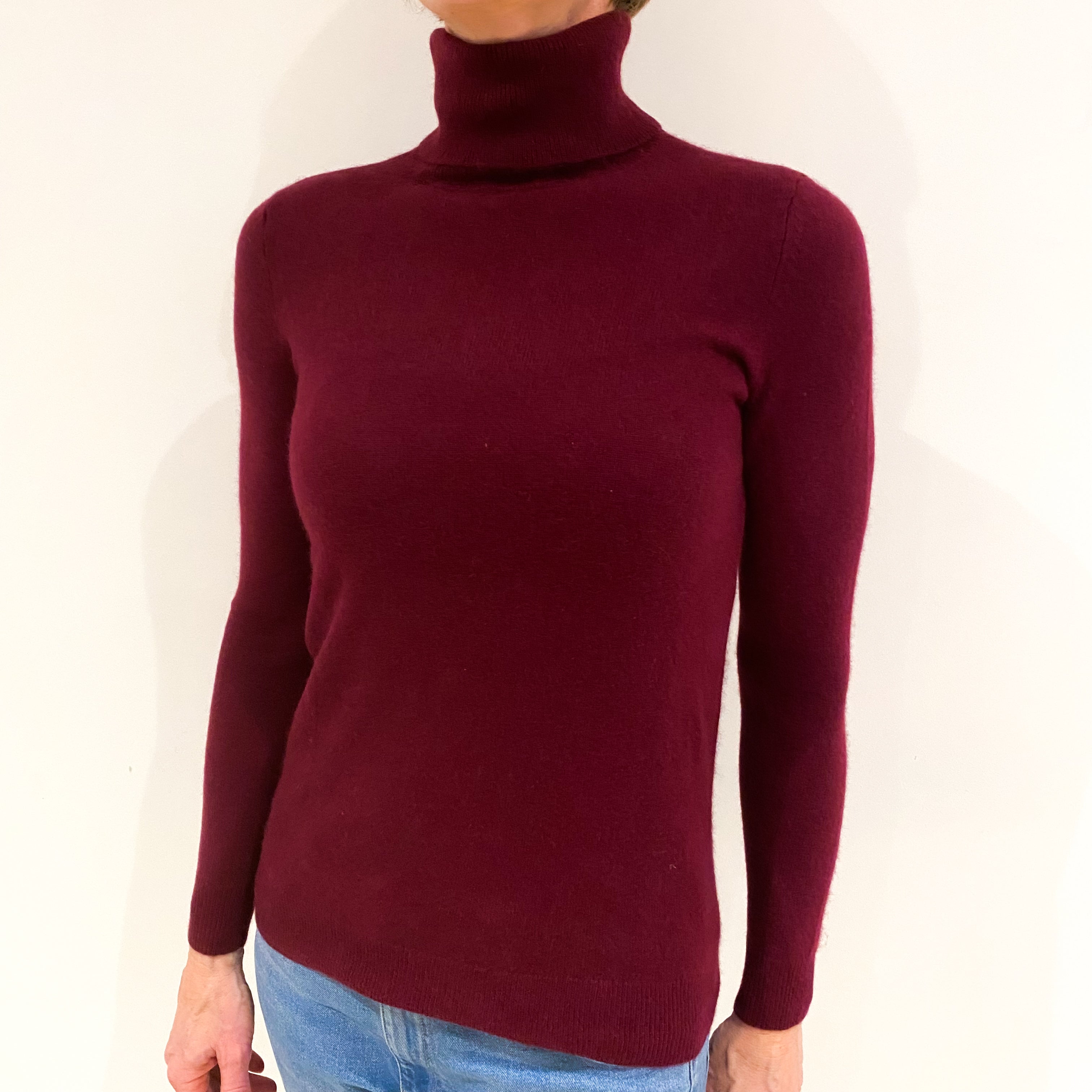 Wine Red Cashmere Polo Neck Jumper Small