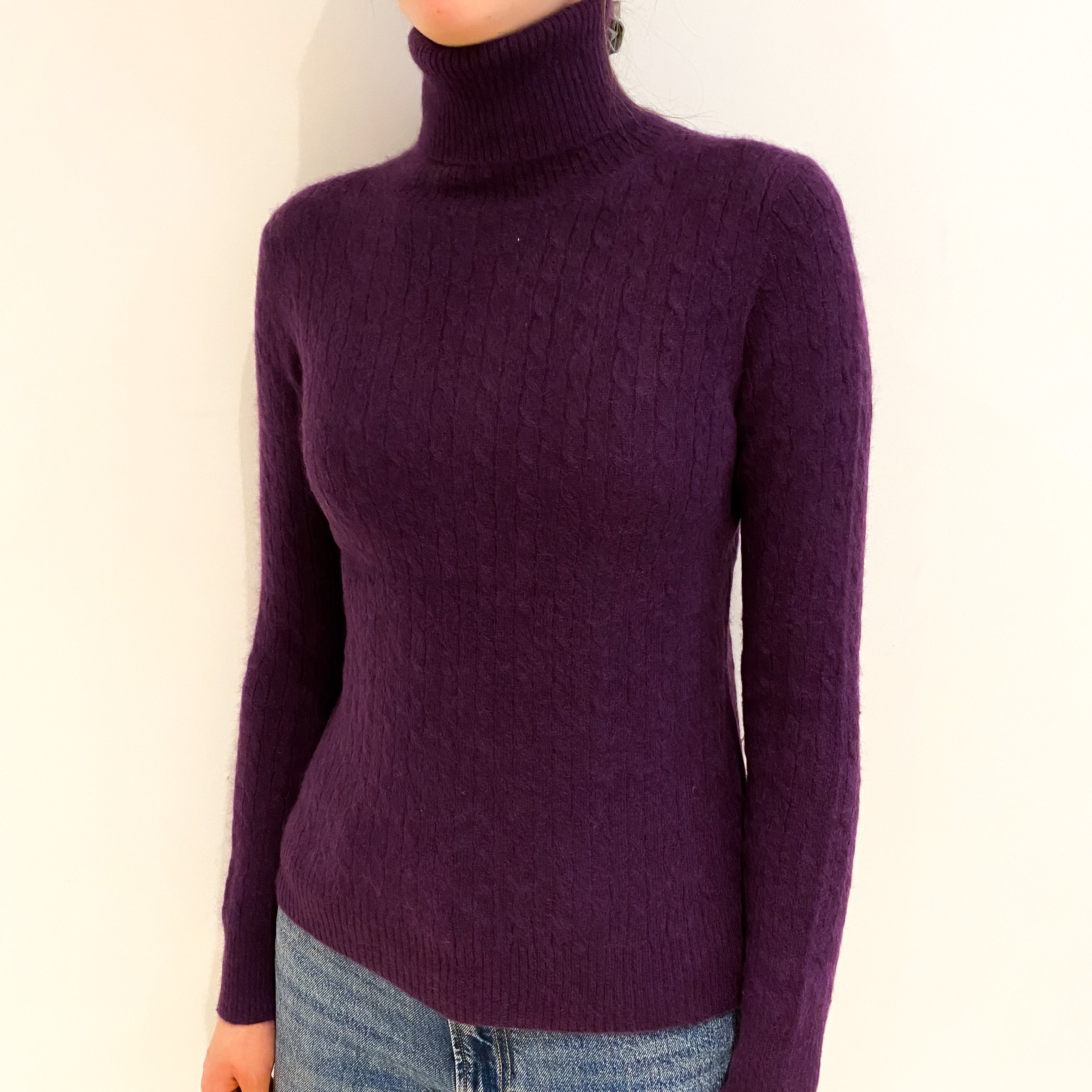 Plum Purple Cashmere Polo Neck Jumper Extra Small