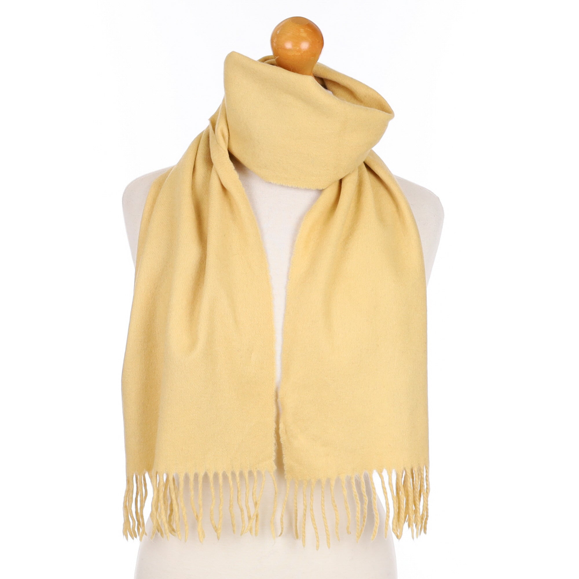 Warm Beige Cashmere Fringed Woven Scarf