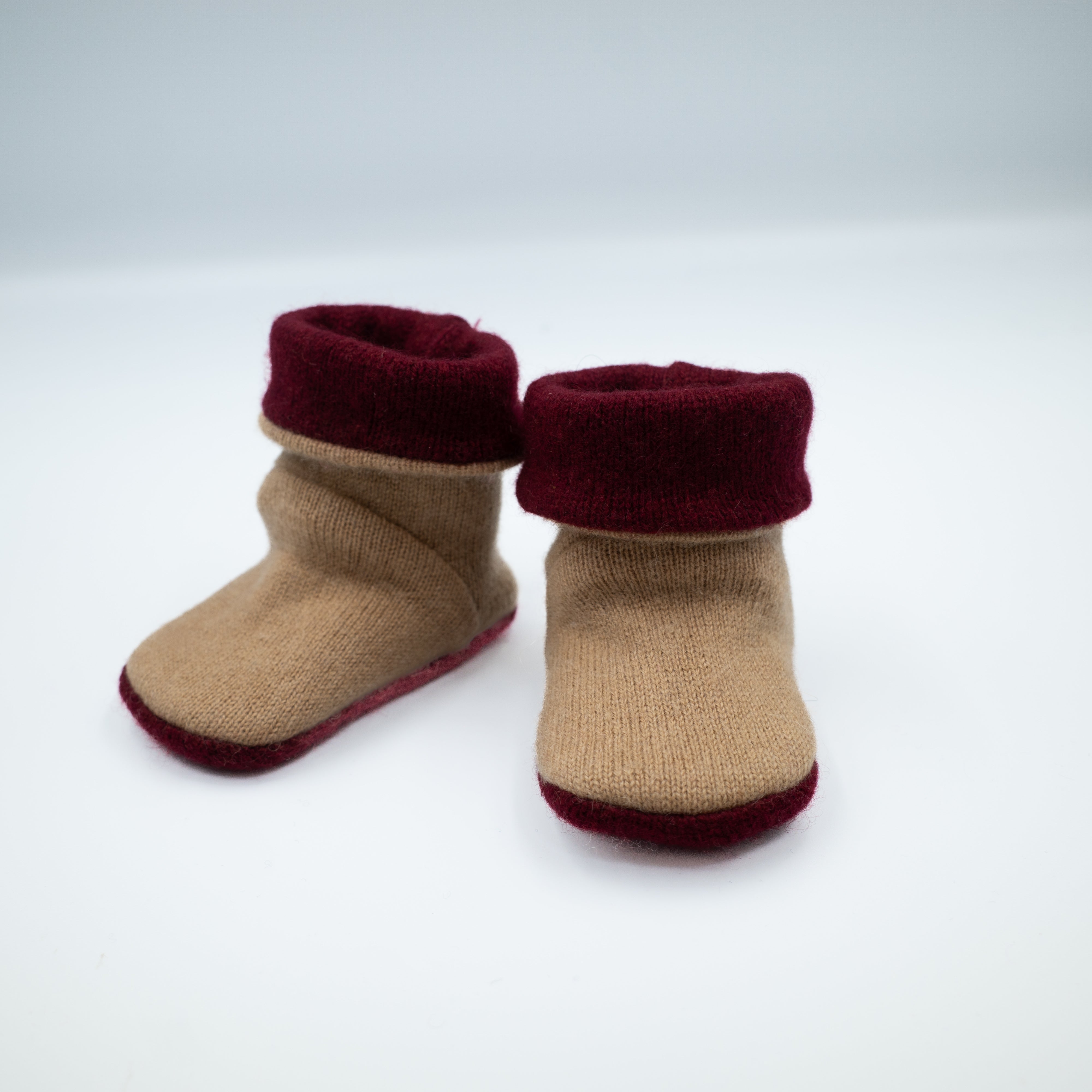 Cashmere Baby Boots in Maroon and Camel