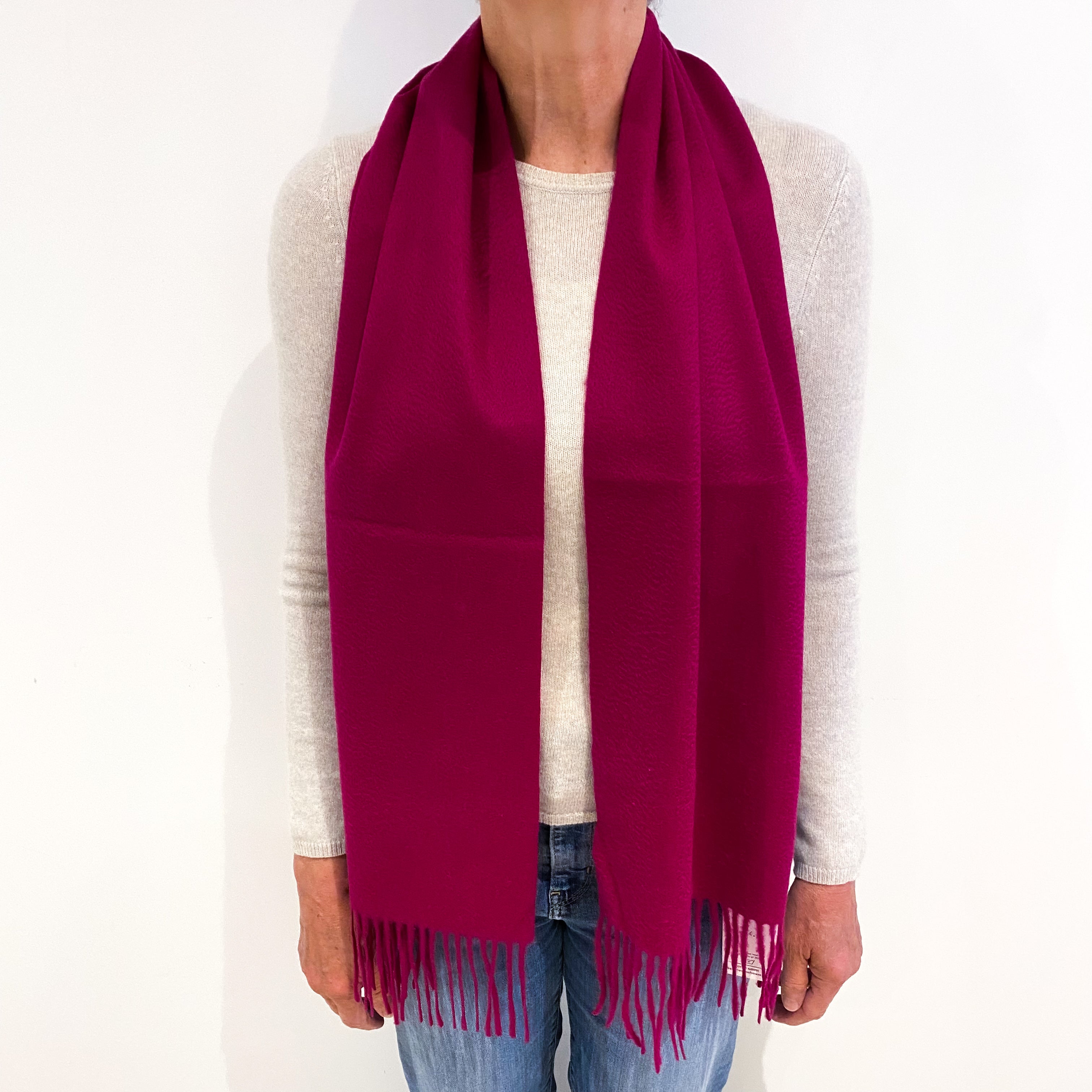 Deep Magenta Cashmere Woven Fringed Scarf