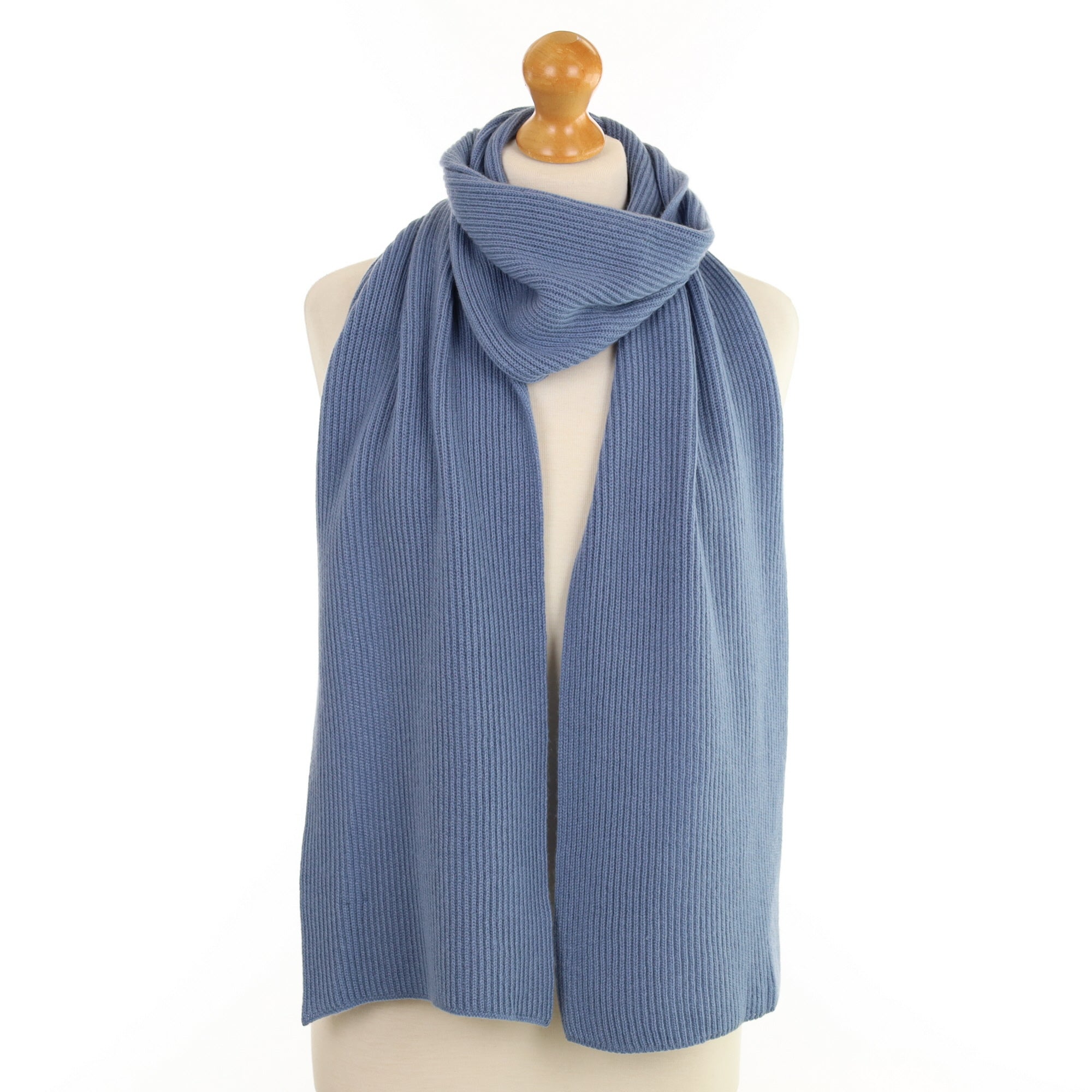 Brand New Scottish Dusty Blue Rib Cashmere Scarf