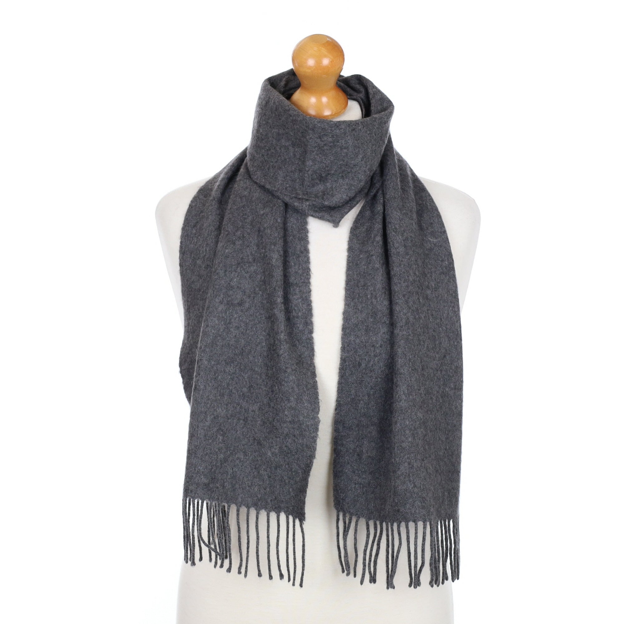 Slate Grey Fringed Cashmere Woven Scarf